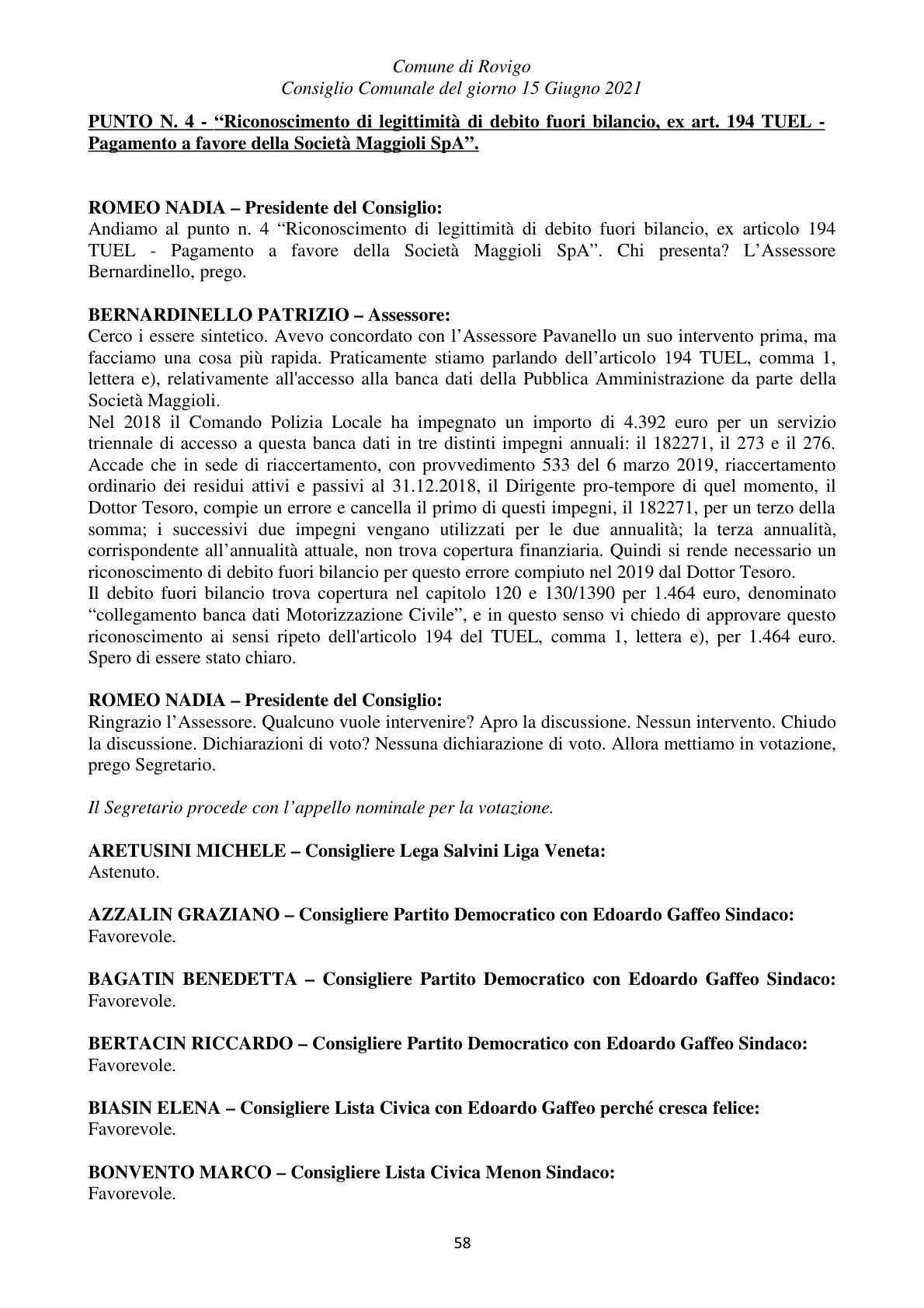 Pagina 58 del verbale