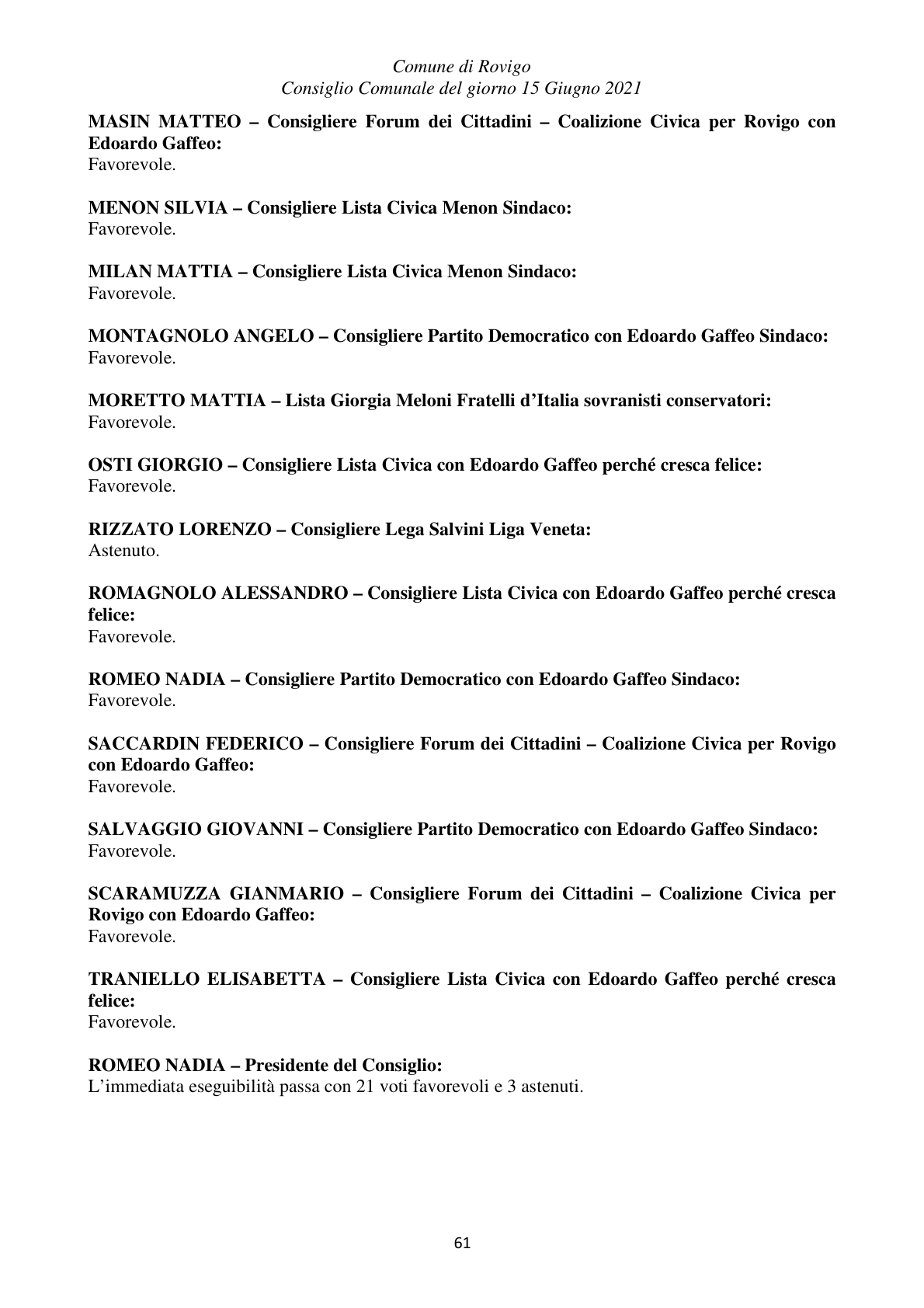 Pagina 61 del verbale
