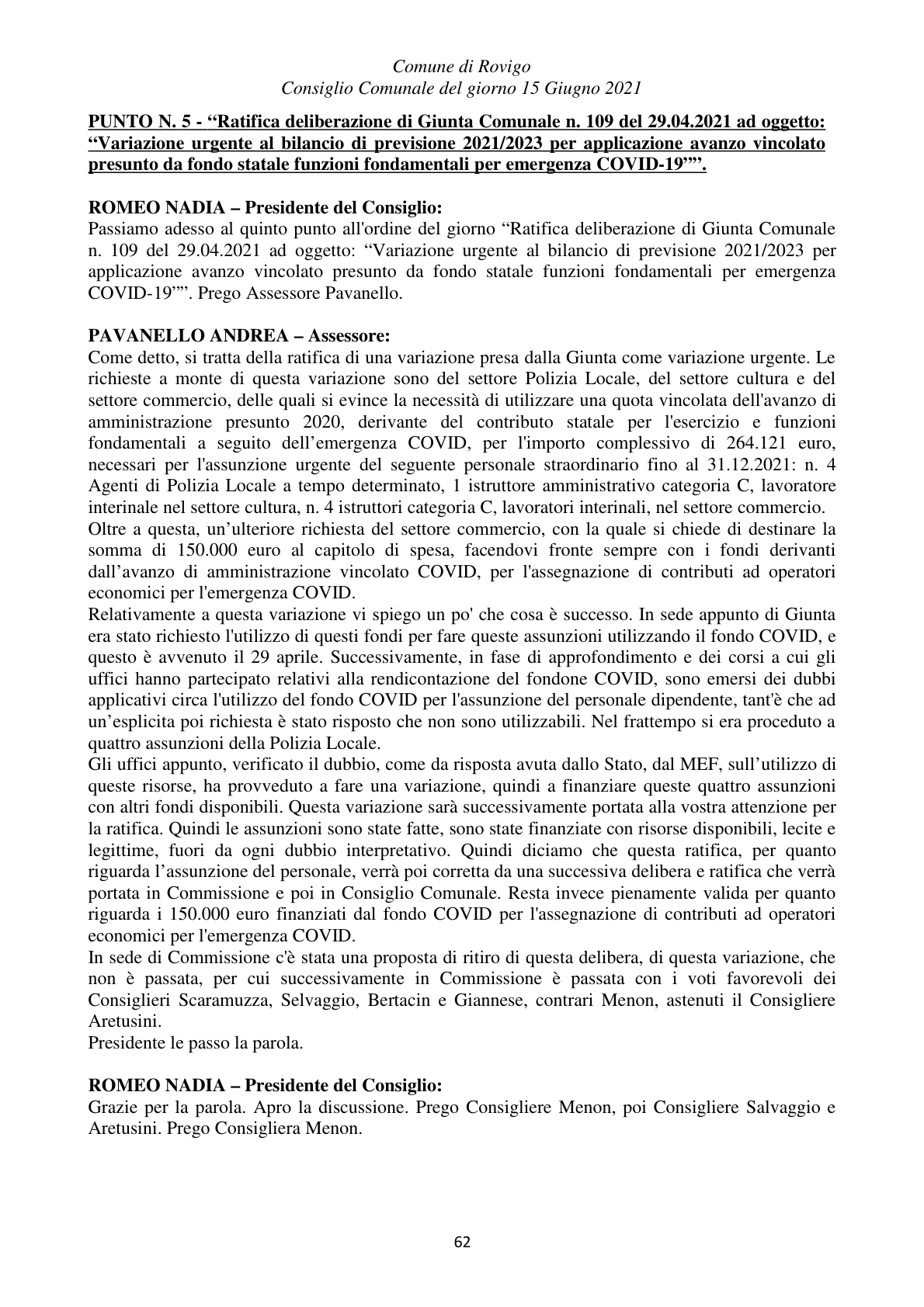 Pagina 62 del verbale