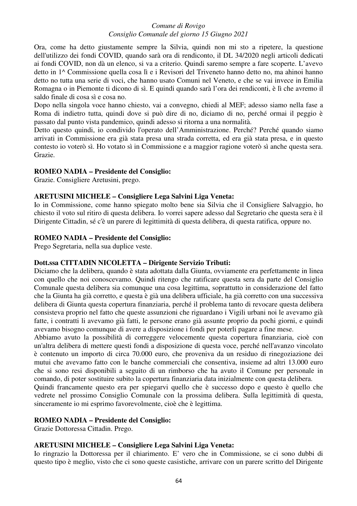 Pagina 64 del verbale