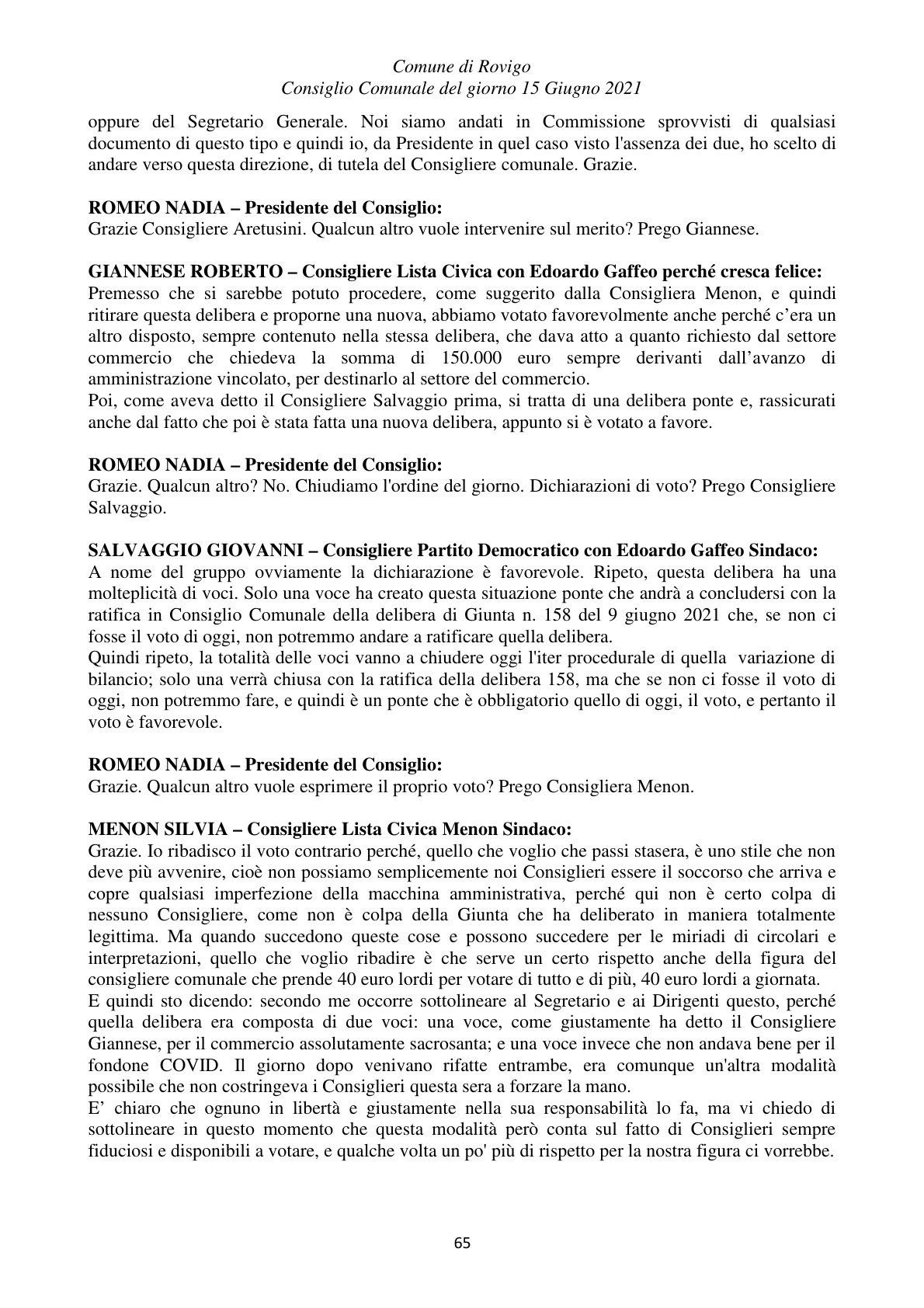 Pagina 65 del verbale