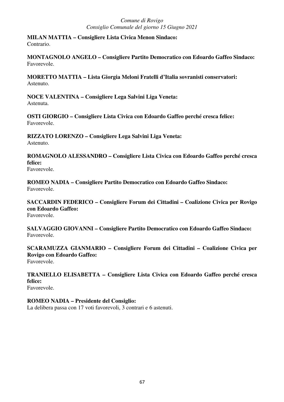 Pagina 67 del verbale