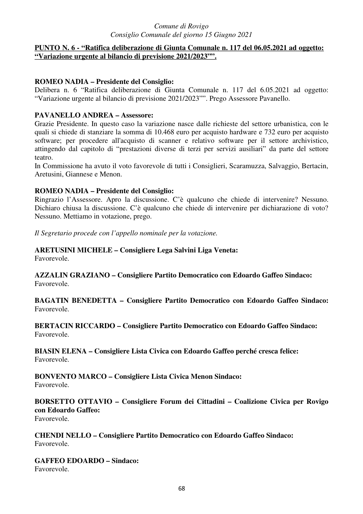 Pagina 68 del verbale