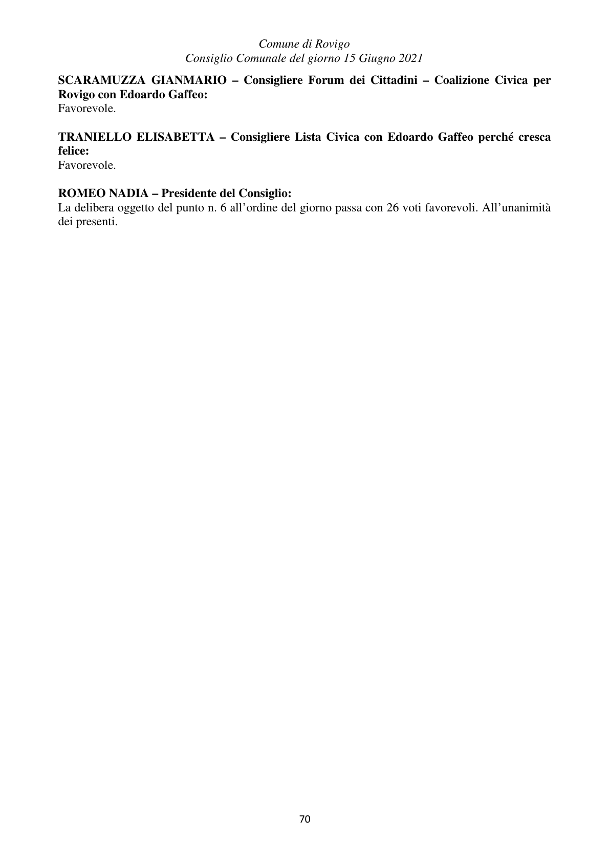 Pagina 70 del verbale