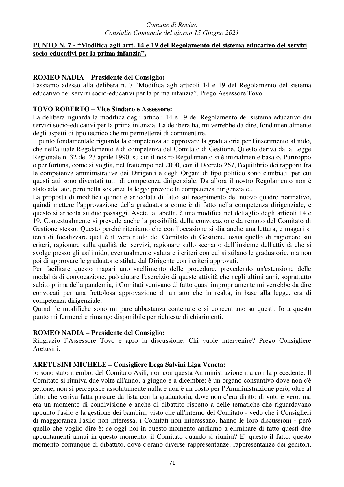 Pagina 71 del verbale