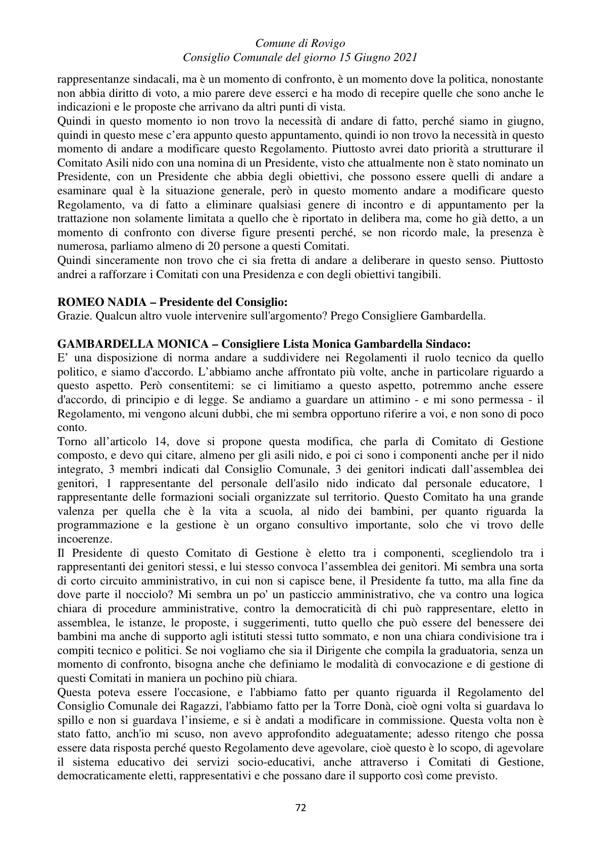 Pagina 72 del verbale