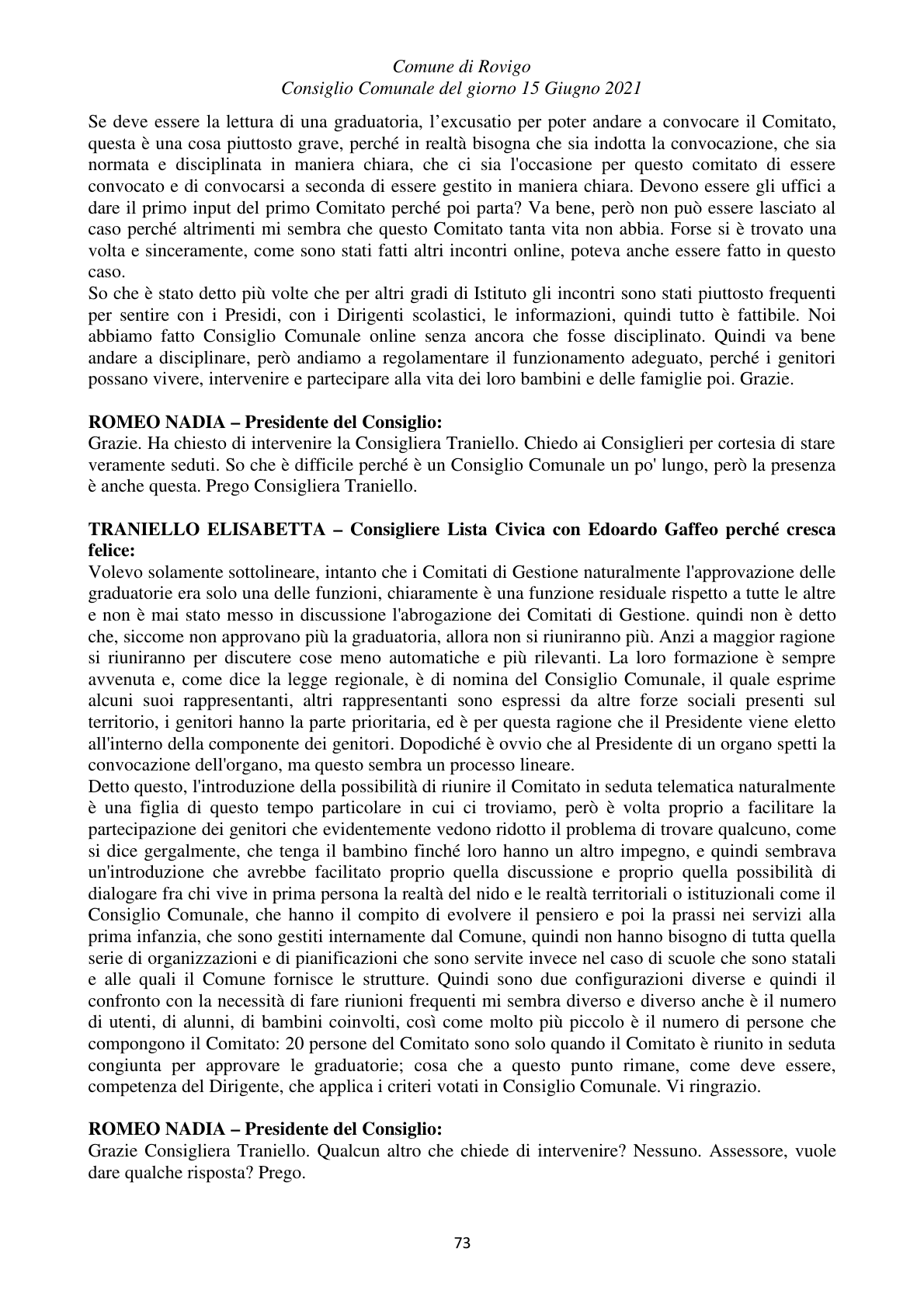 Pagina 73 del verbale