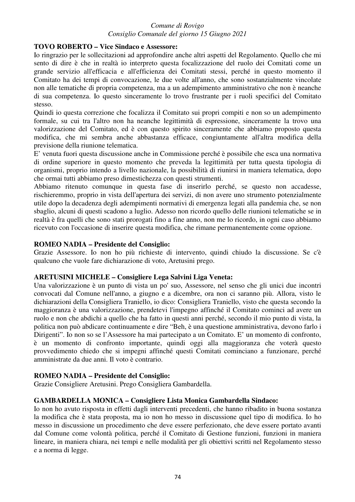 Pagina 74 del verbale