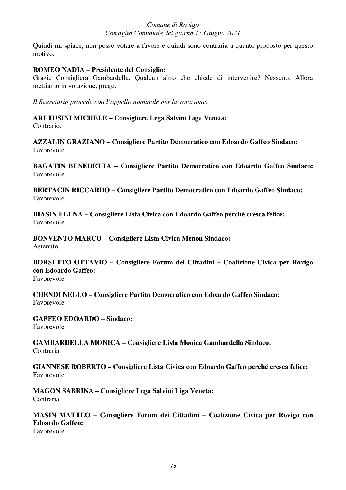 Pagina 75 del verbale