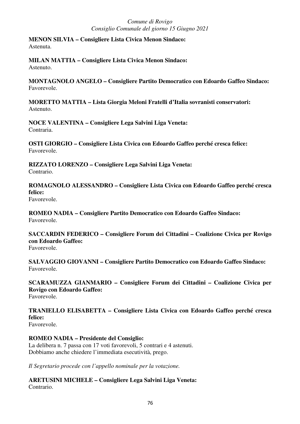 Pagina 76 del verbale