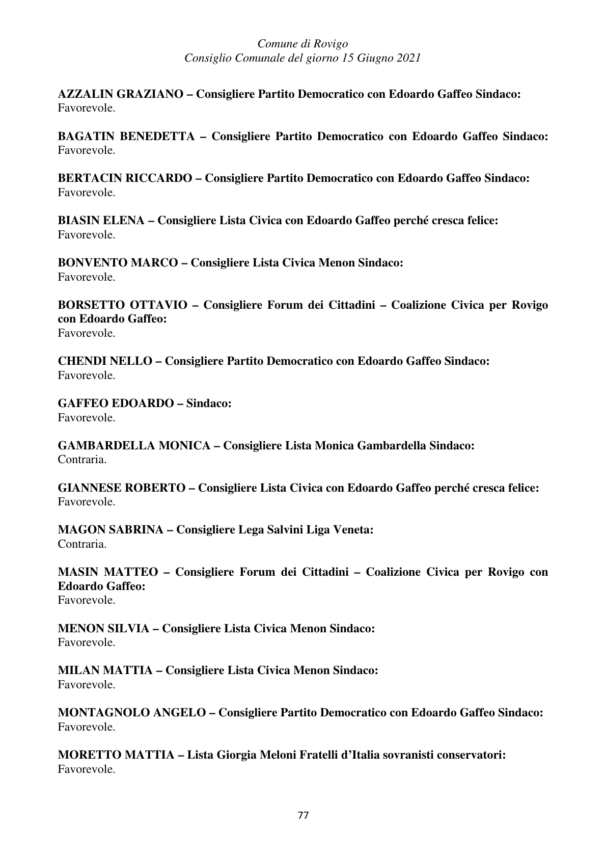 Pagina 77 del verbale