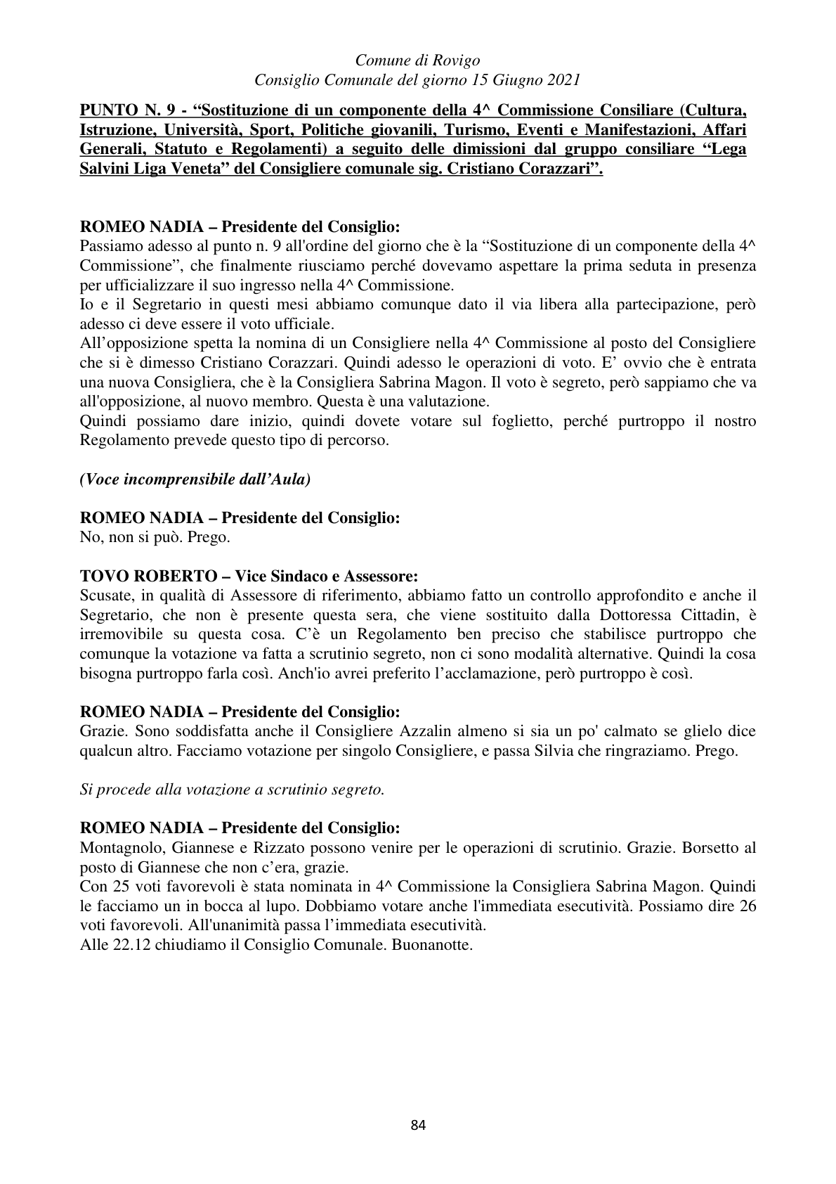 Pagina 84 del verbale
