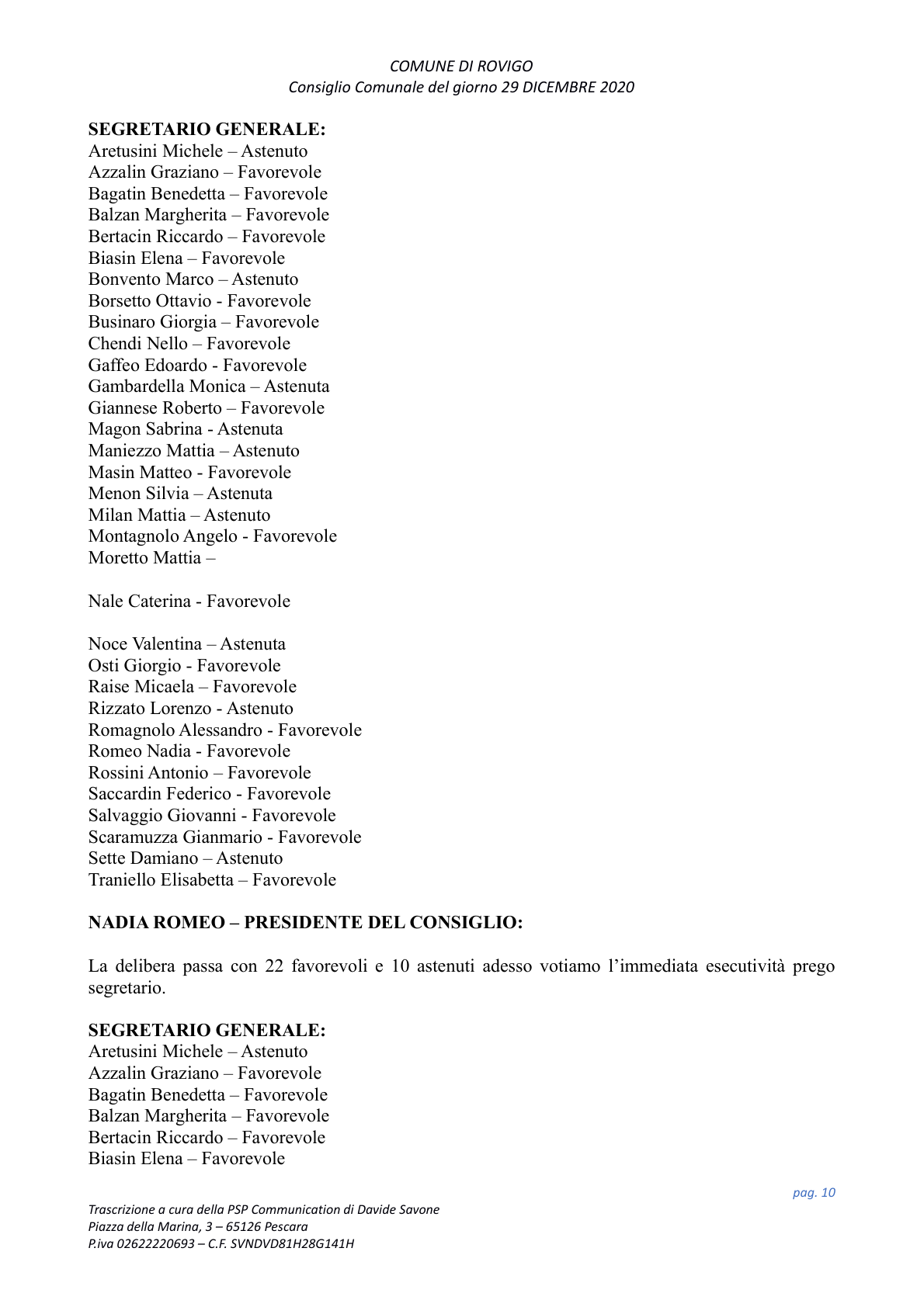 Pagina 10 del verbale