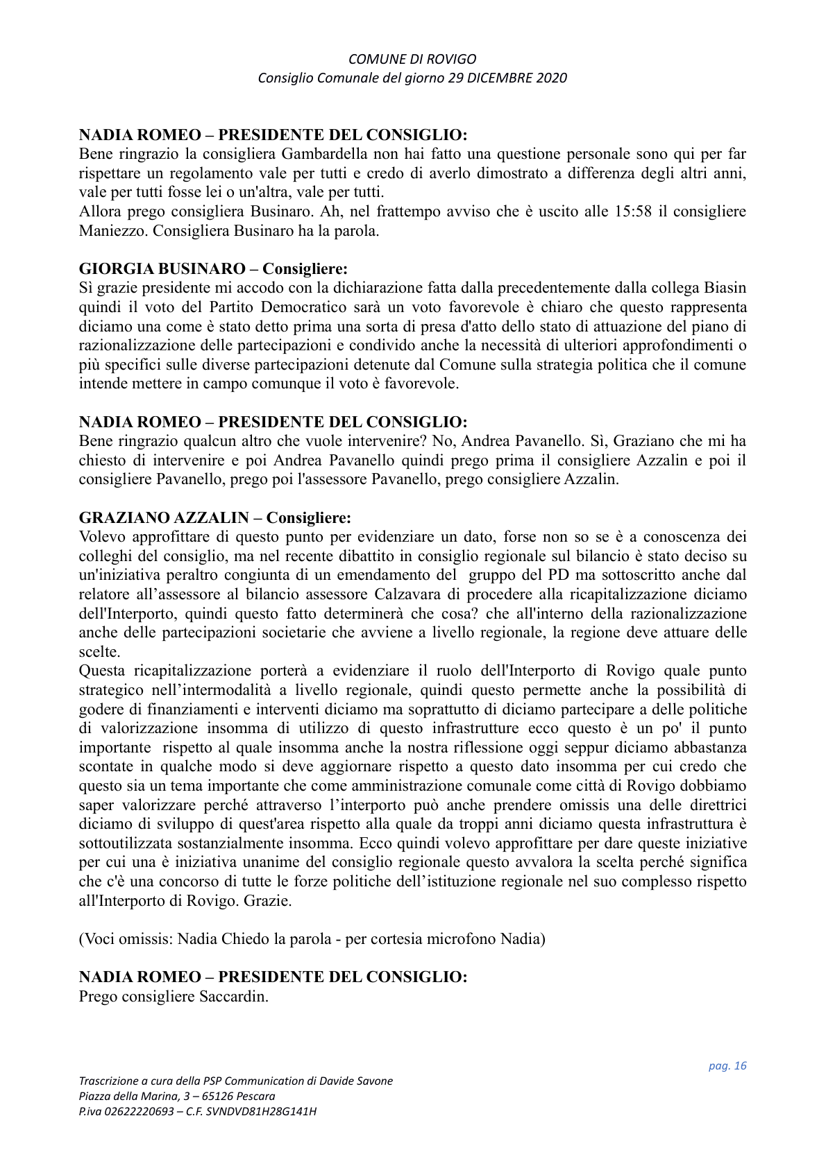 Pagina 16 del verbale