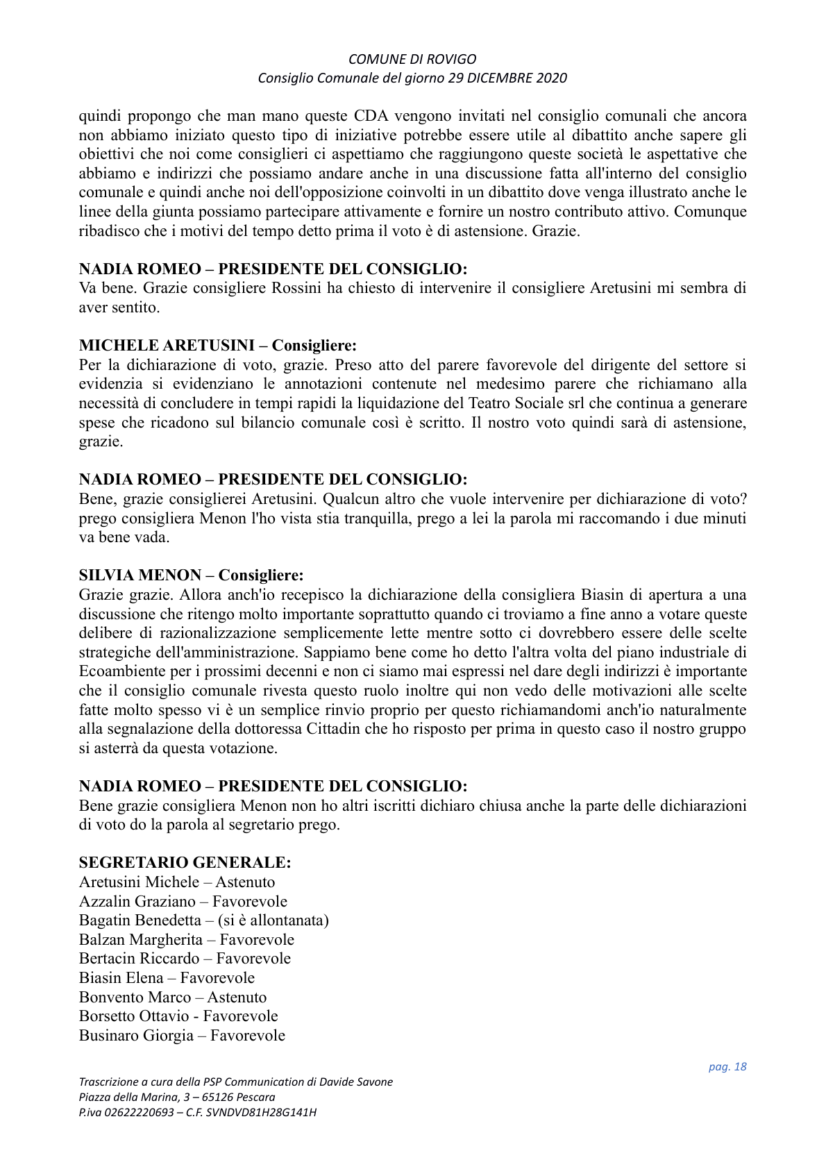Pagina 18 del verbale