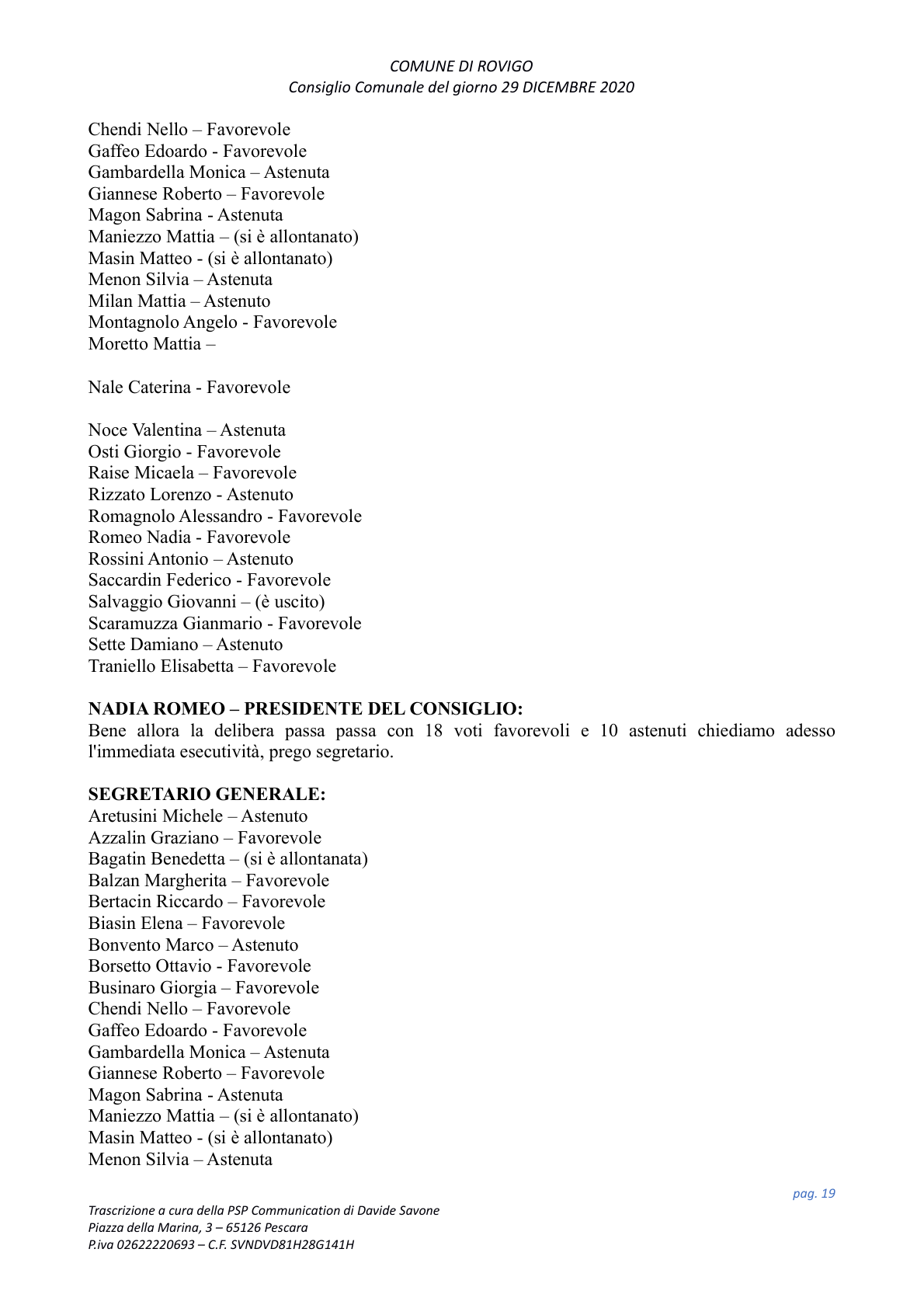 Pagina 19 del verbale