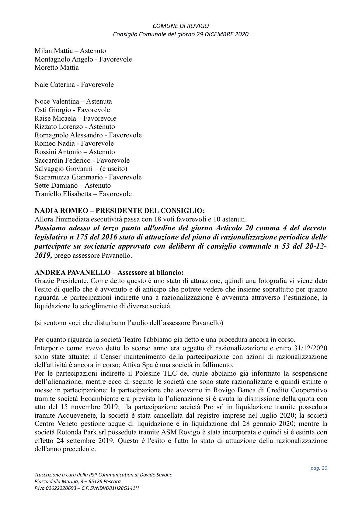 Pagina 20 del verbale