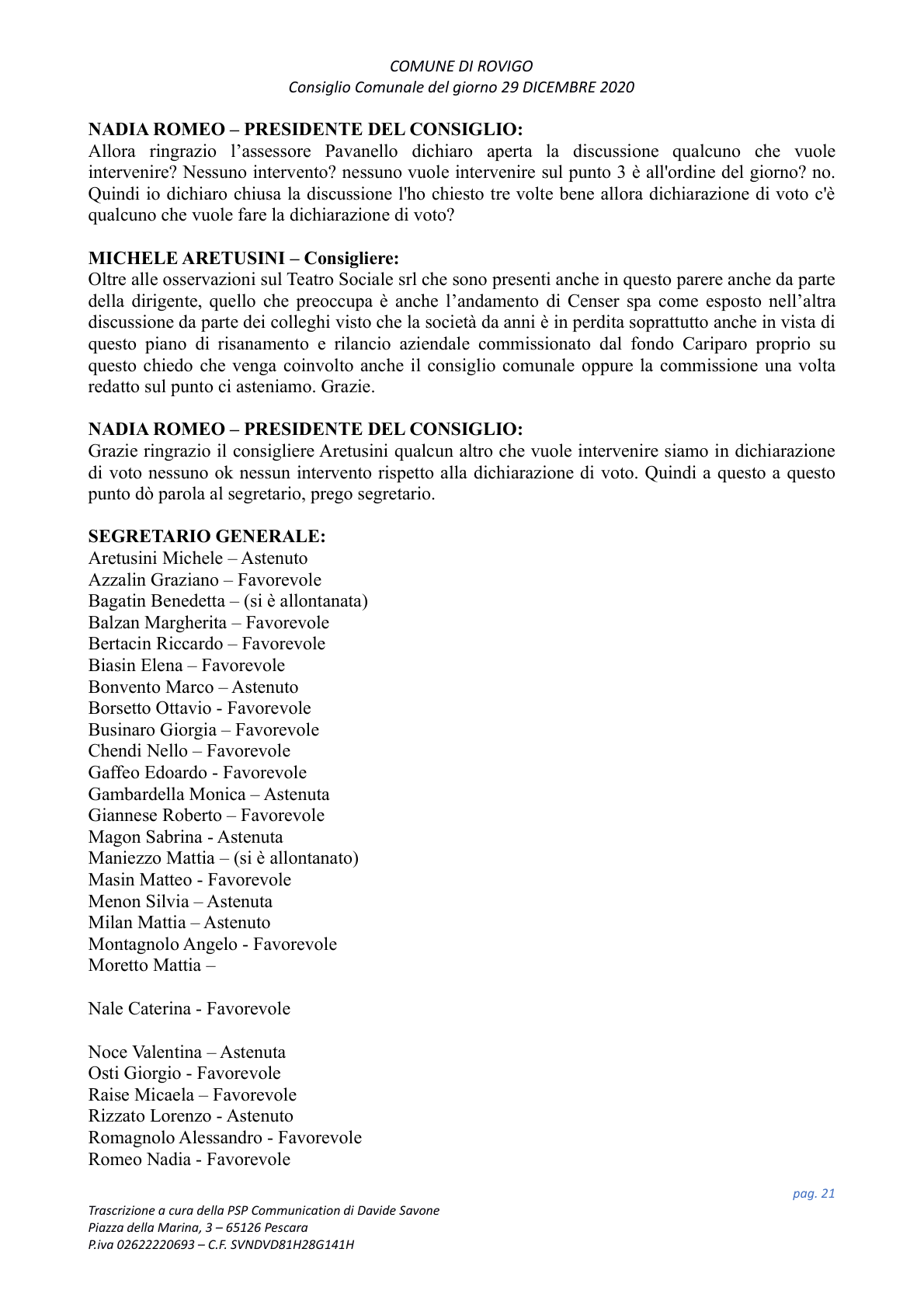 Pagina 21 del verbale