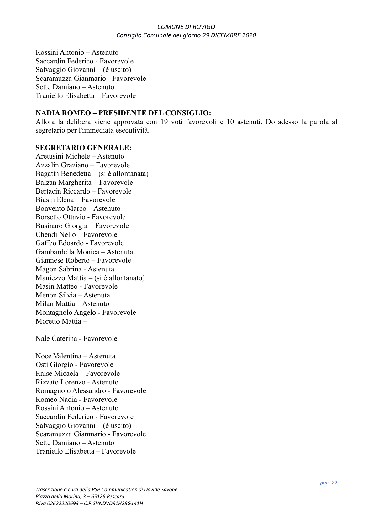 Pagina 22 del verbale