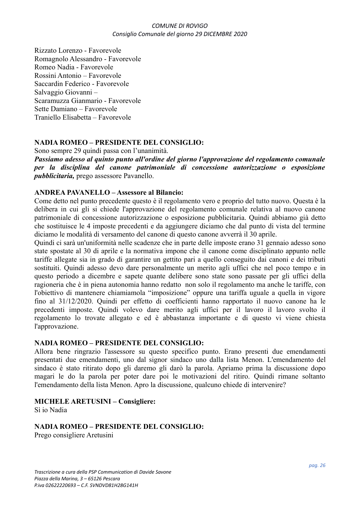 Pagina 26 del verbale