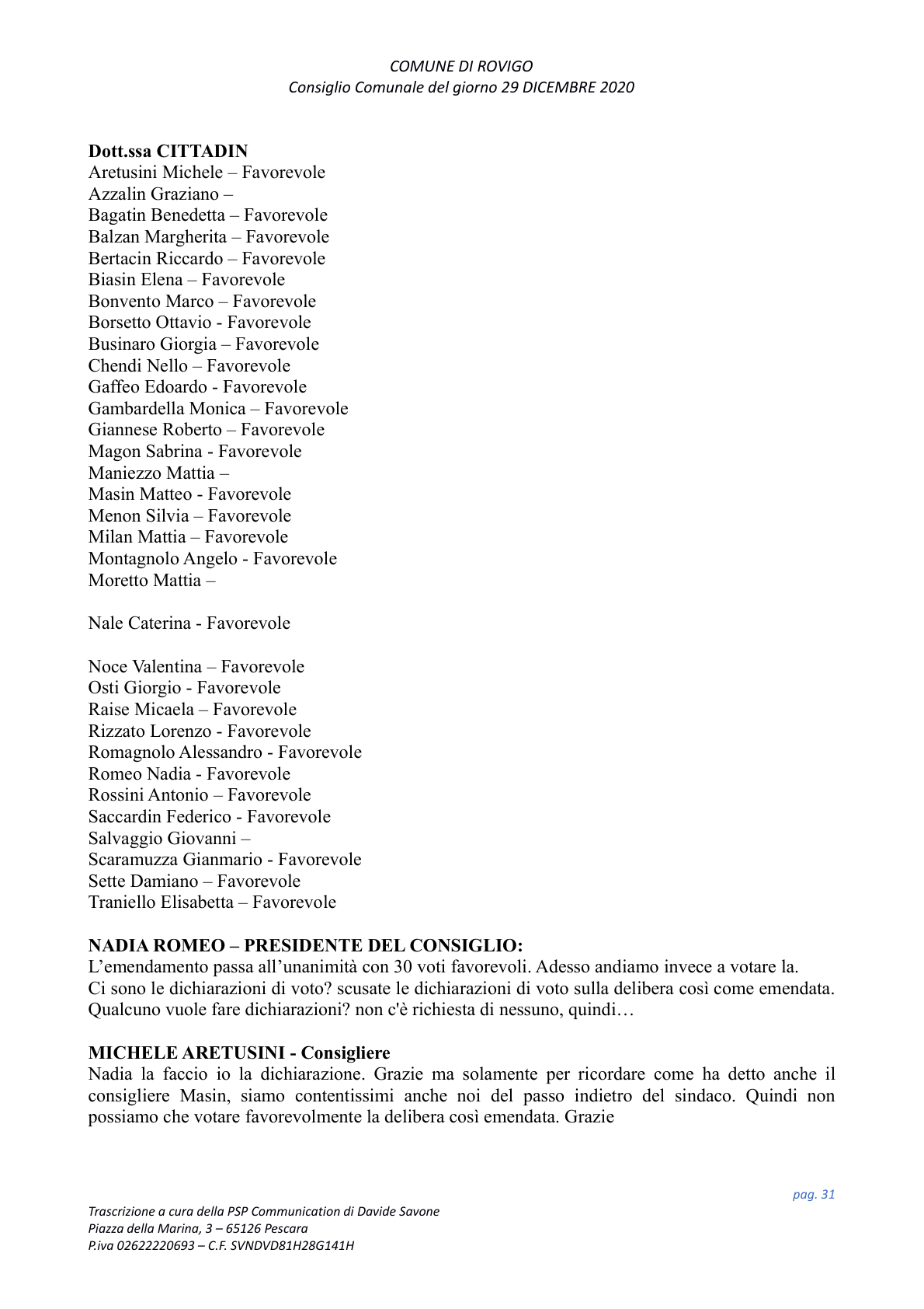 Pagina 31 del verbale