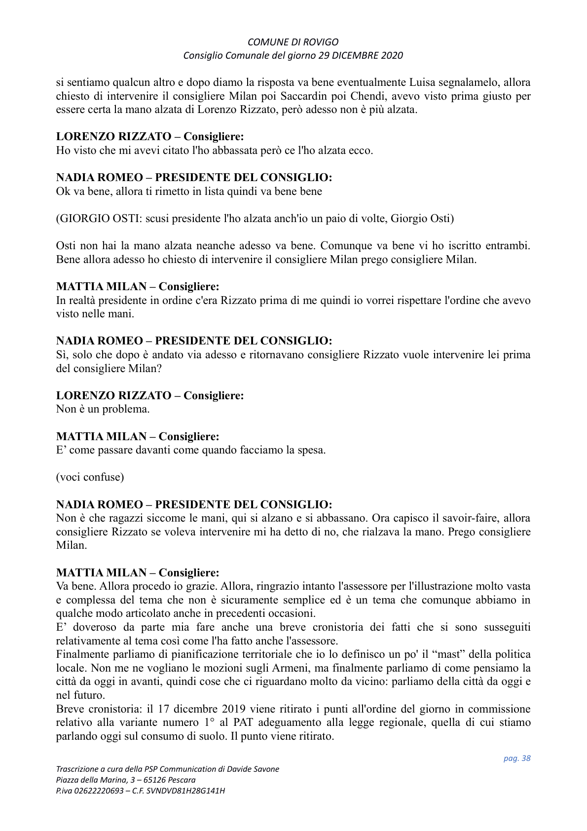 Pagina 38 del verbale