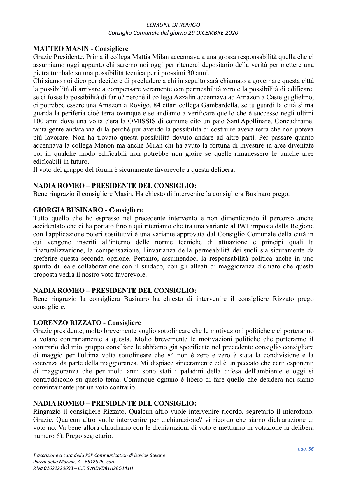 Pagina 56 del verbale