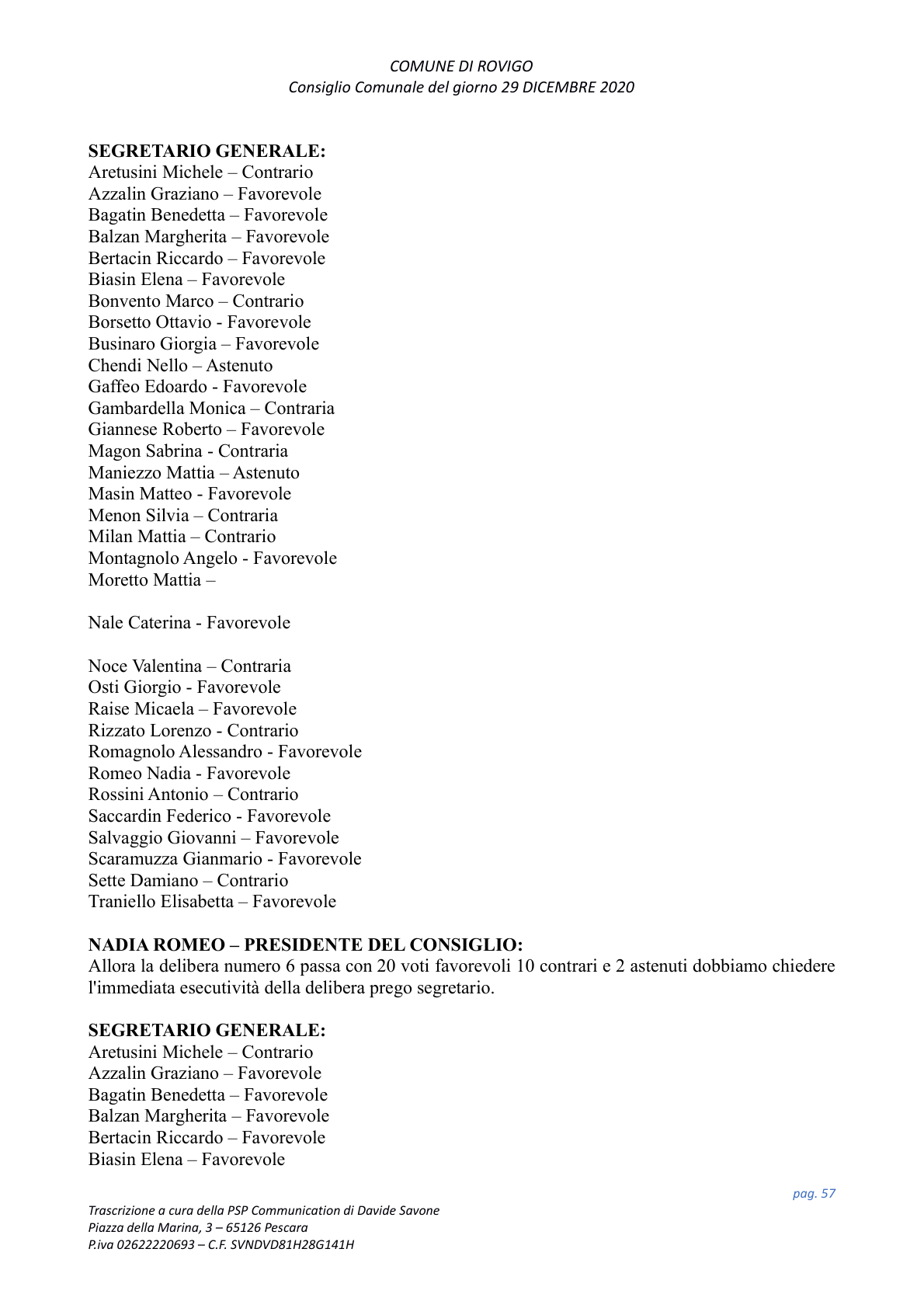 Pagina 57 del verbale