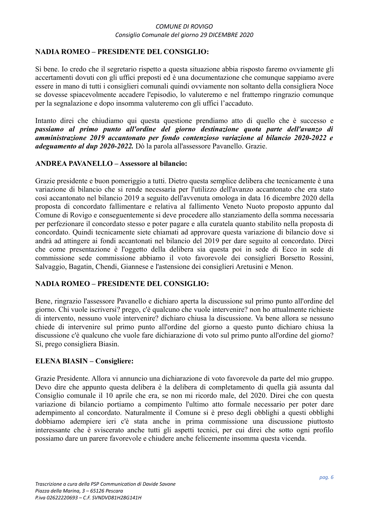 Pagina 6 del verbale