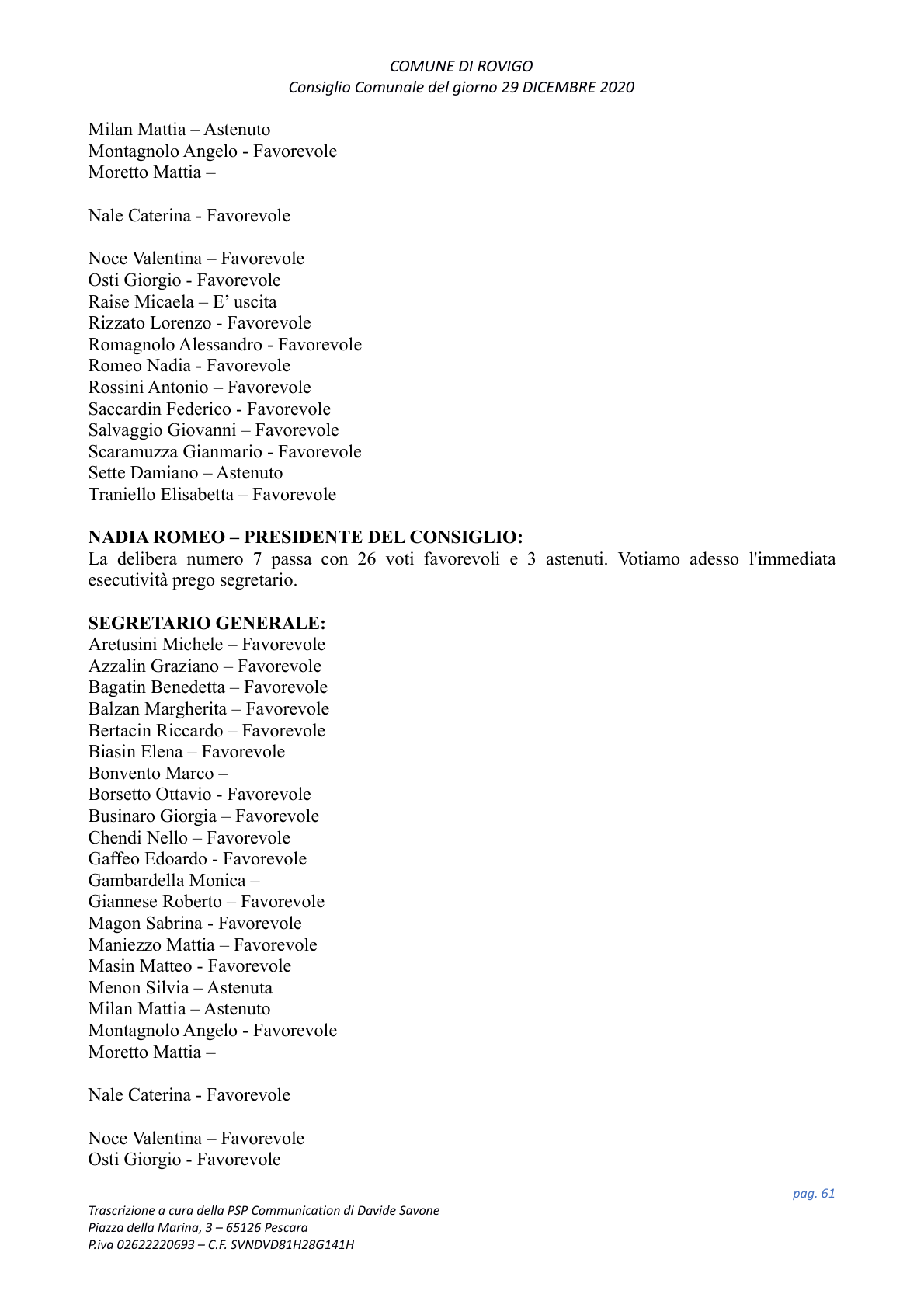 Pagina 61 del verbale