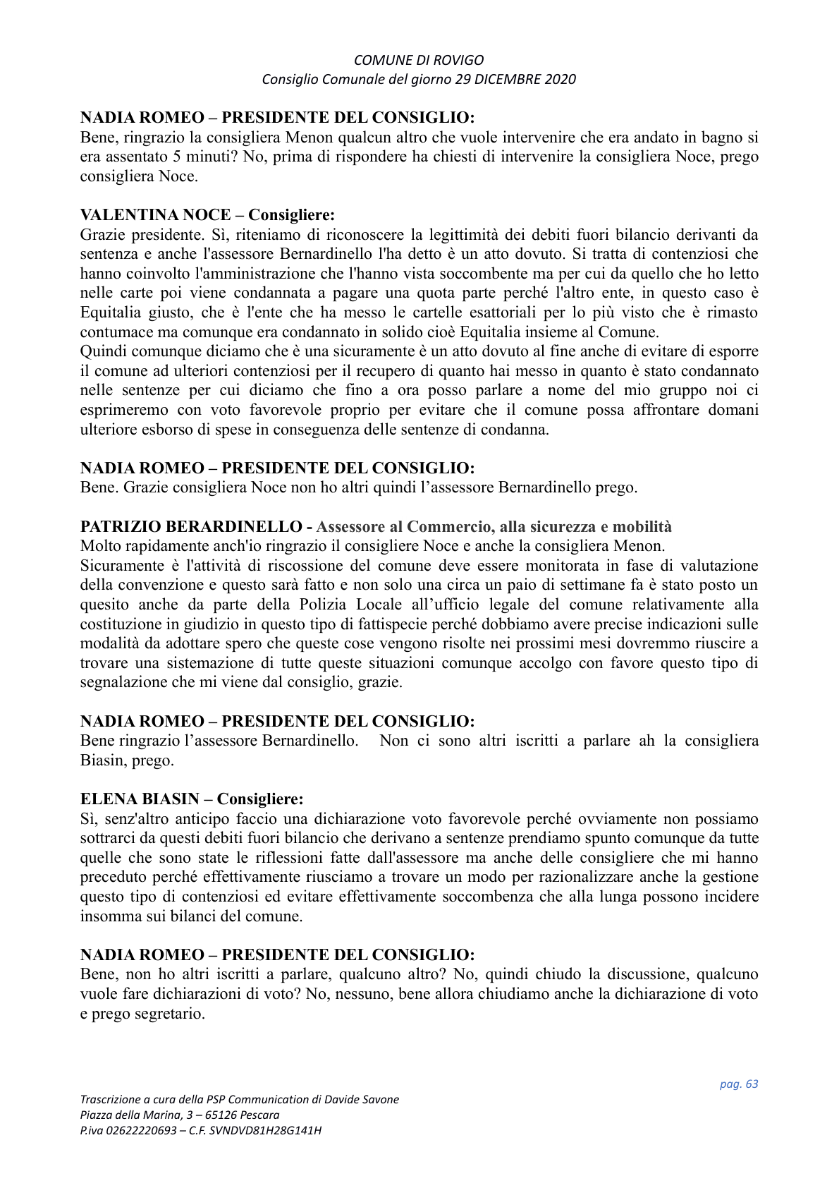 Pagina 63 del verbale