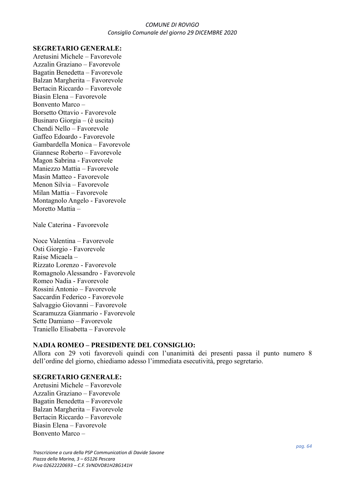 Pagina 64 del verbale