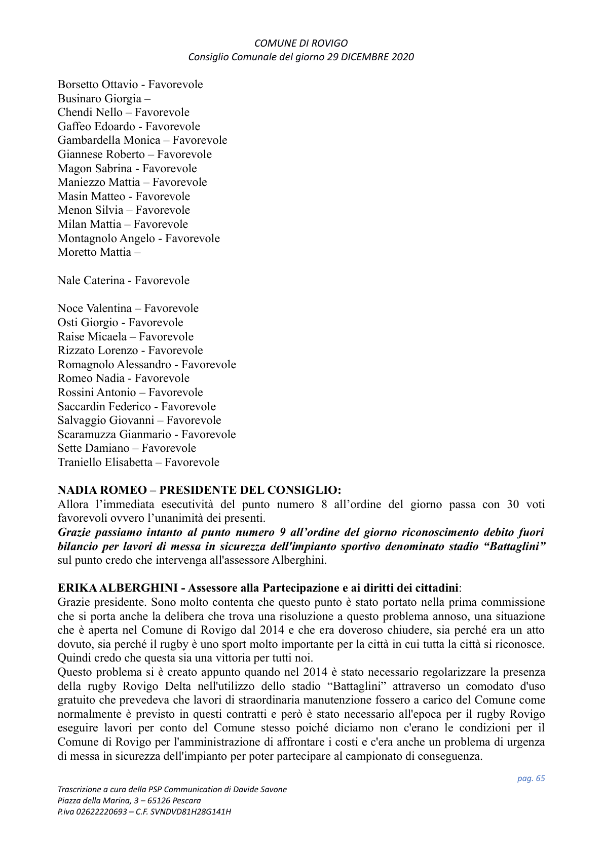 Pagina 65 del verbale