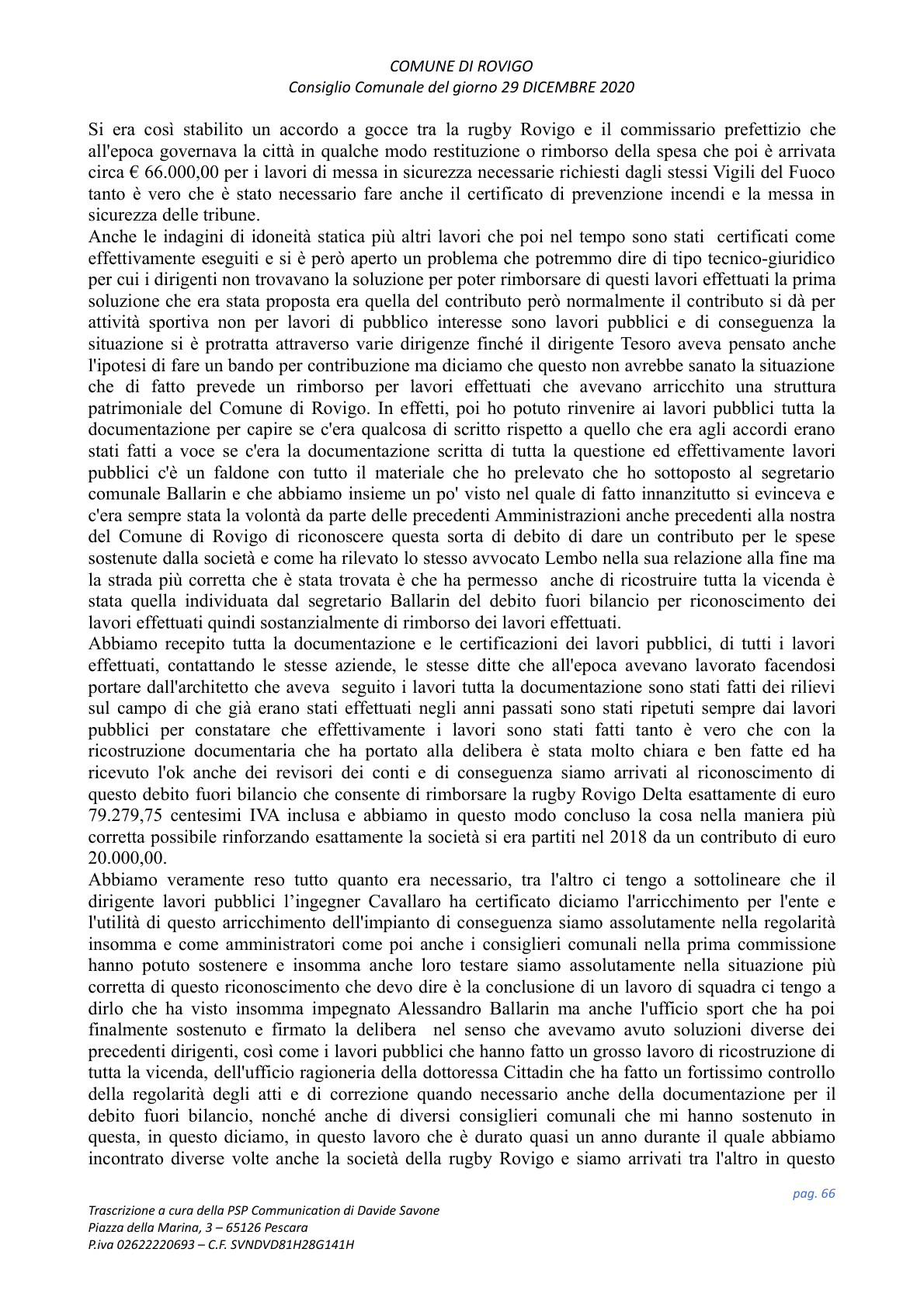 Pagina 66 del verbale
