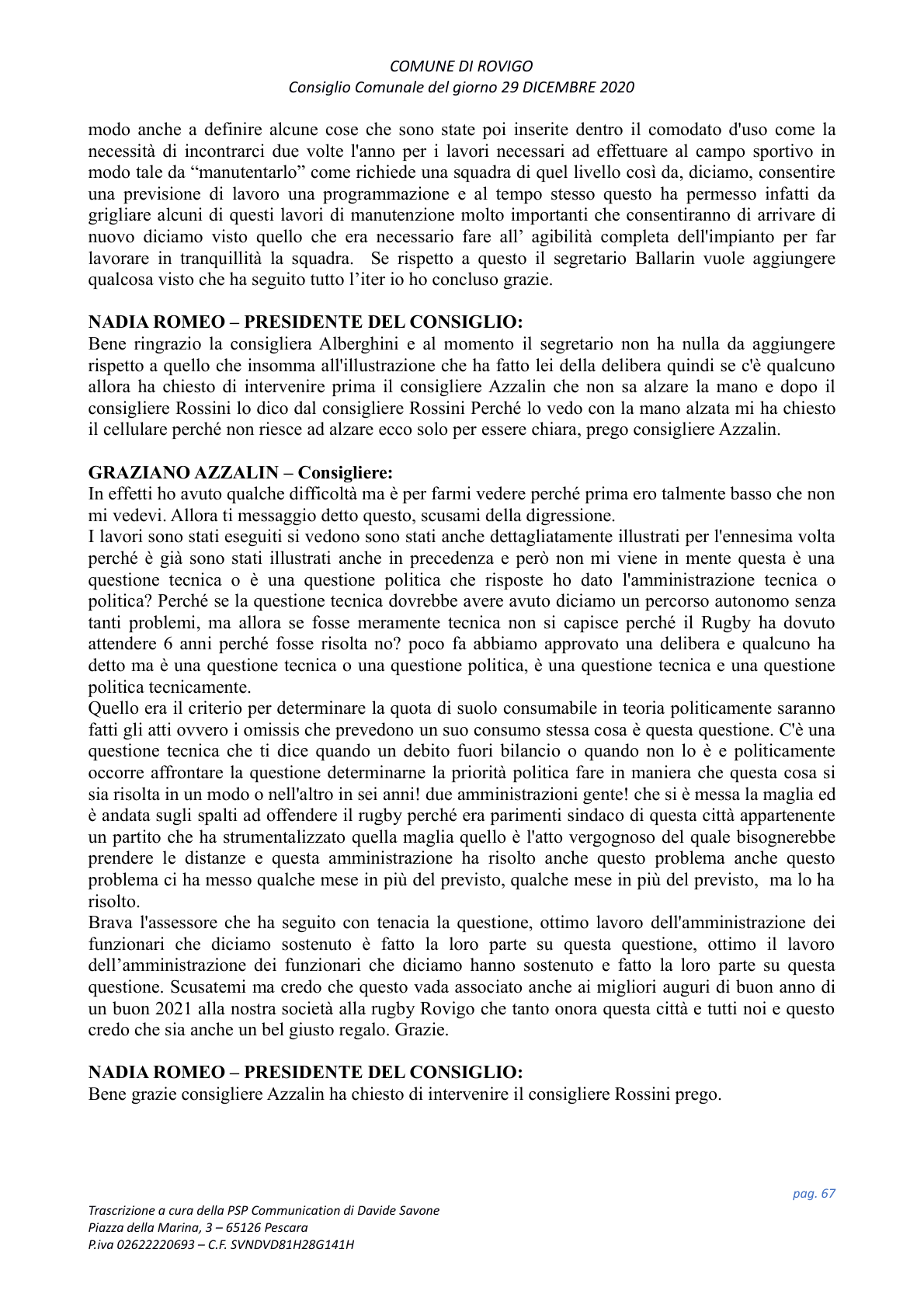 Pagina 67 del verbale