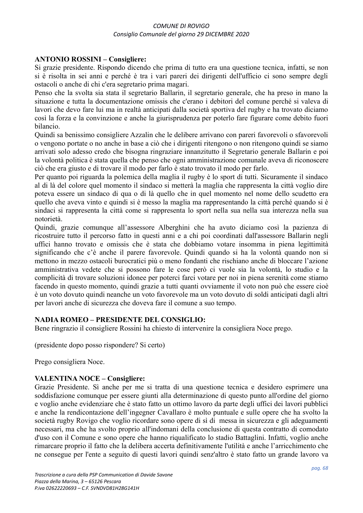 Pagina 68 del verbale