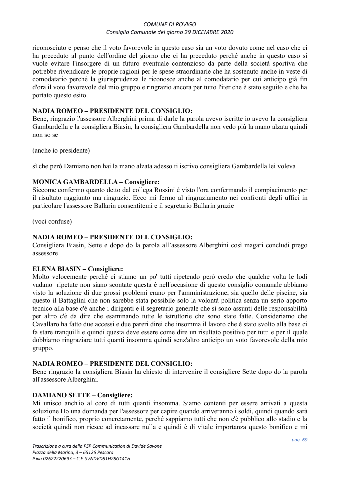 Pagina 69 del verbale