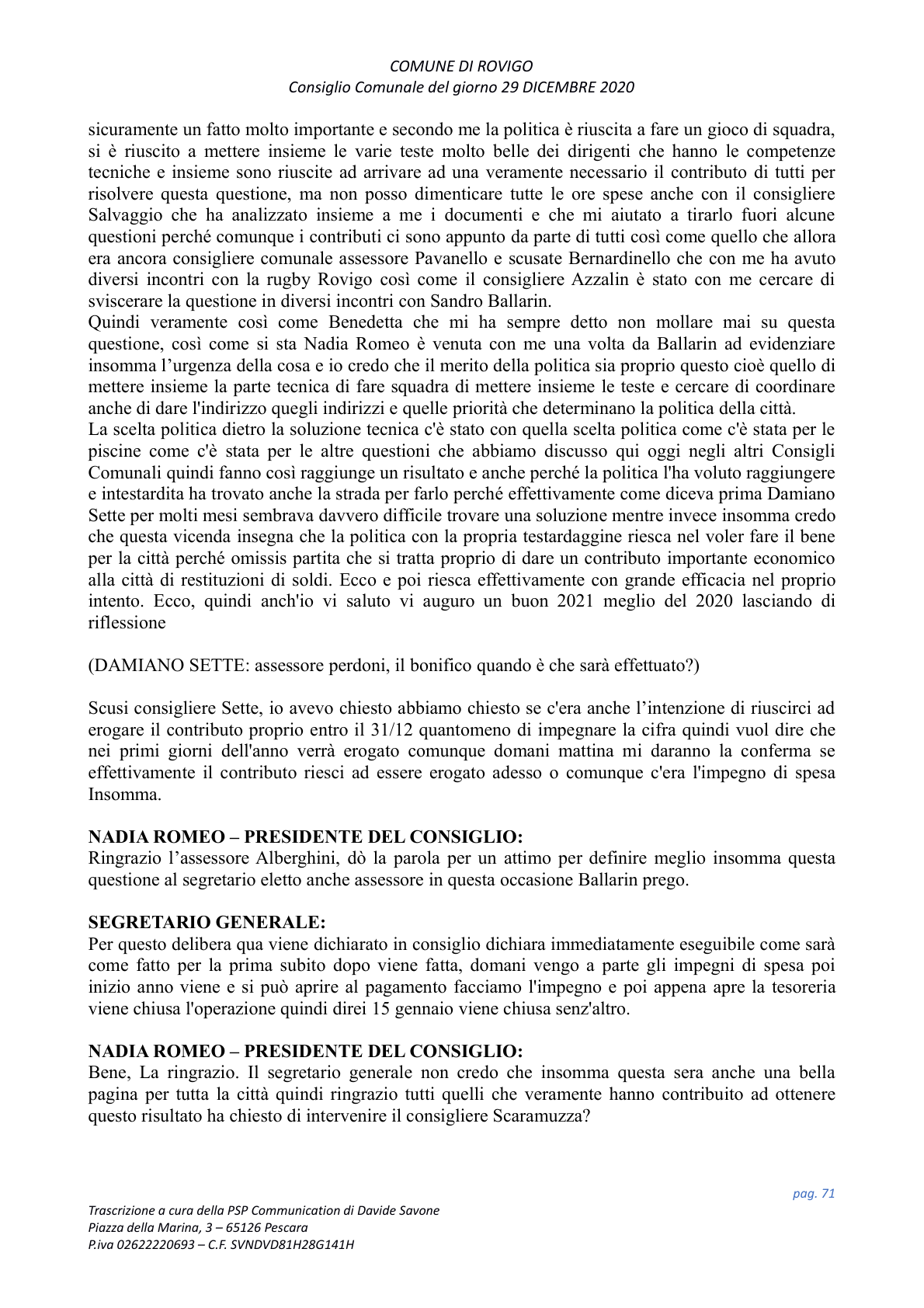 Pagina 71 del verbale