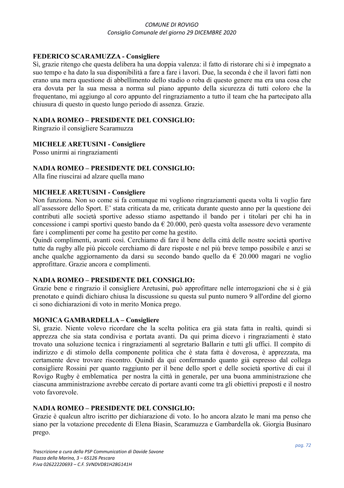 Pagina 72 del verbale