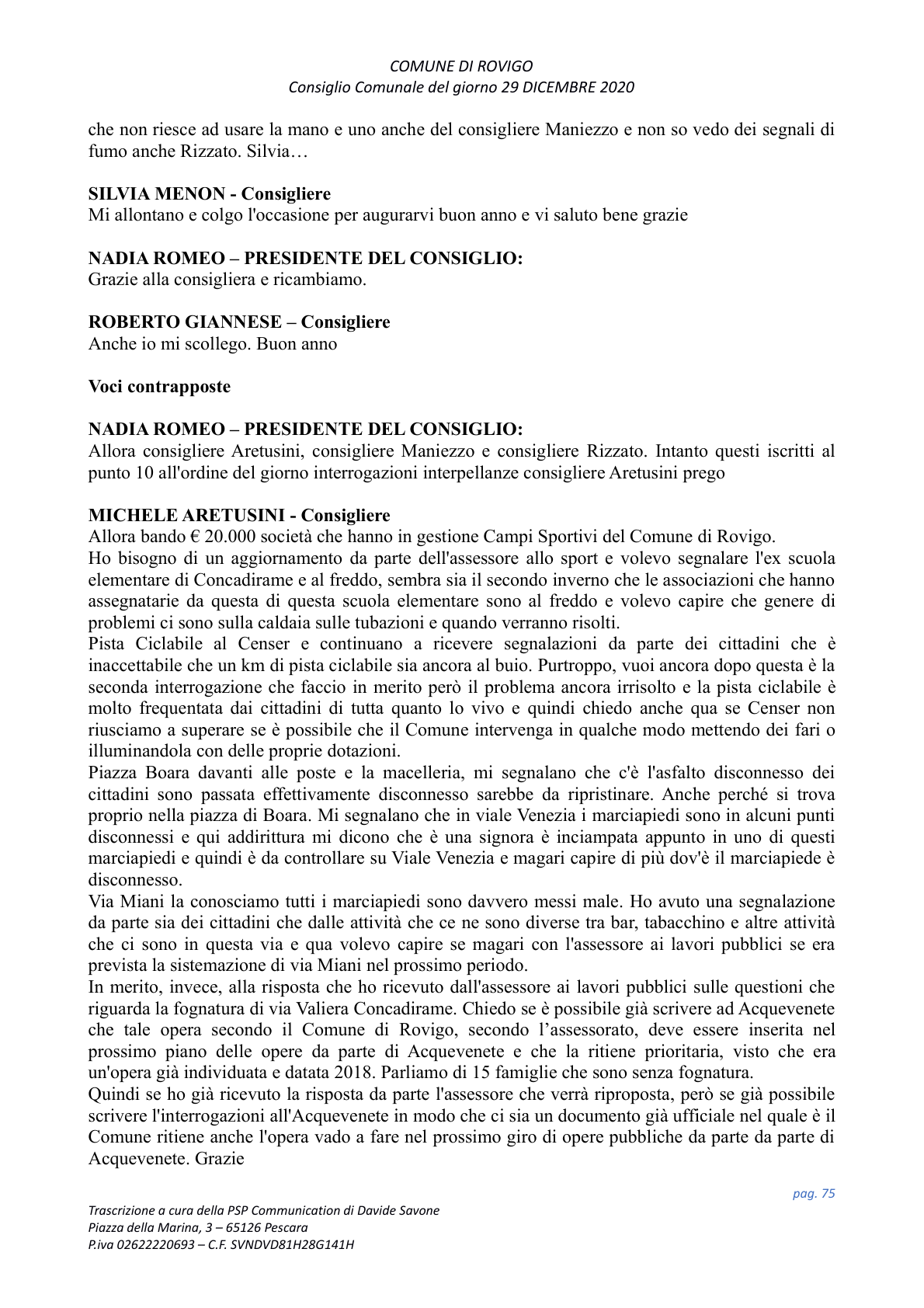 Pagina 75 del verbale
