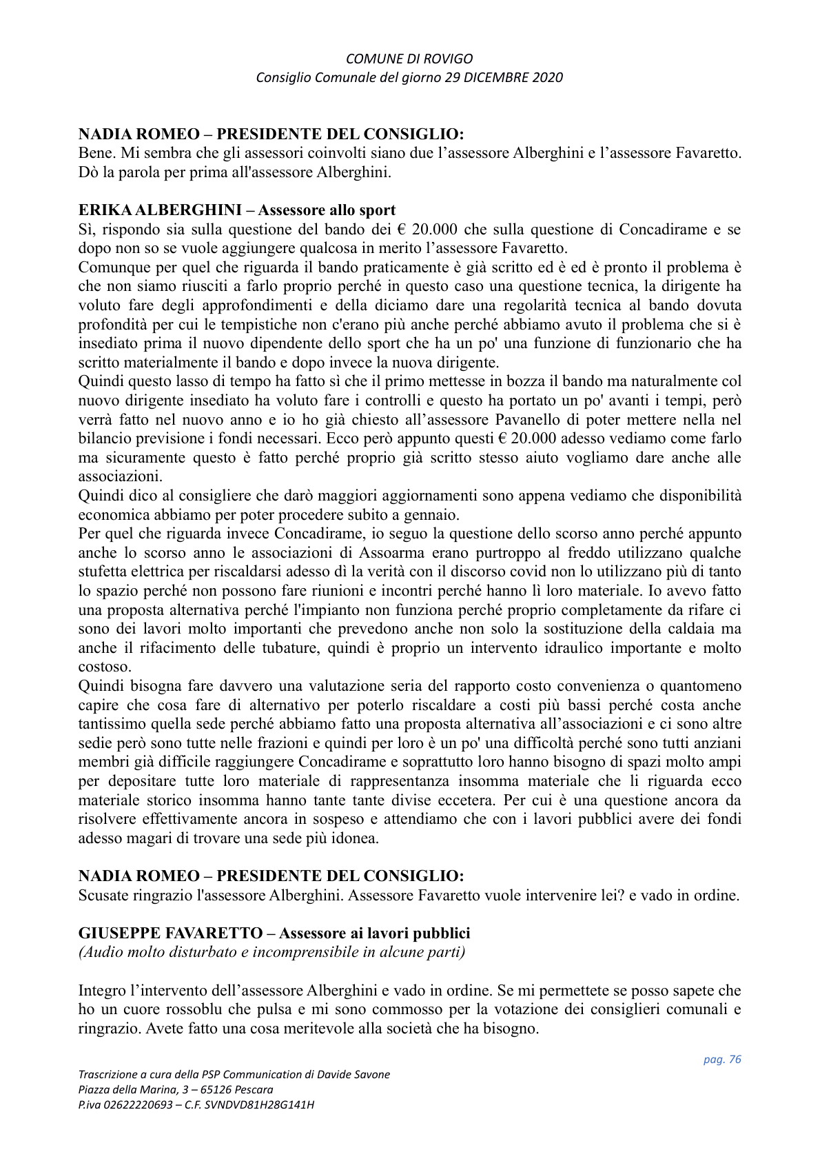Pagina 76 del verbale