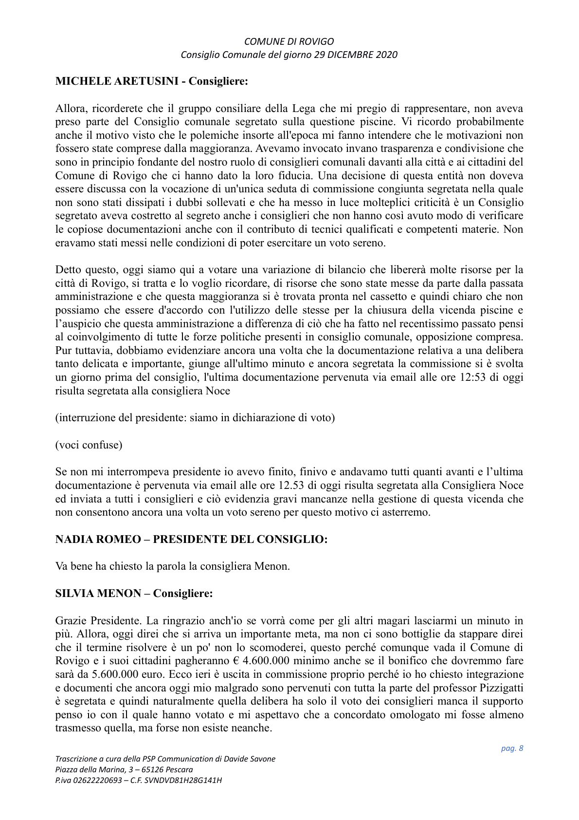 Pagina 8 del verbale