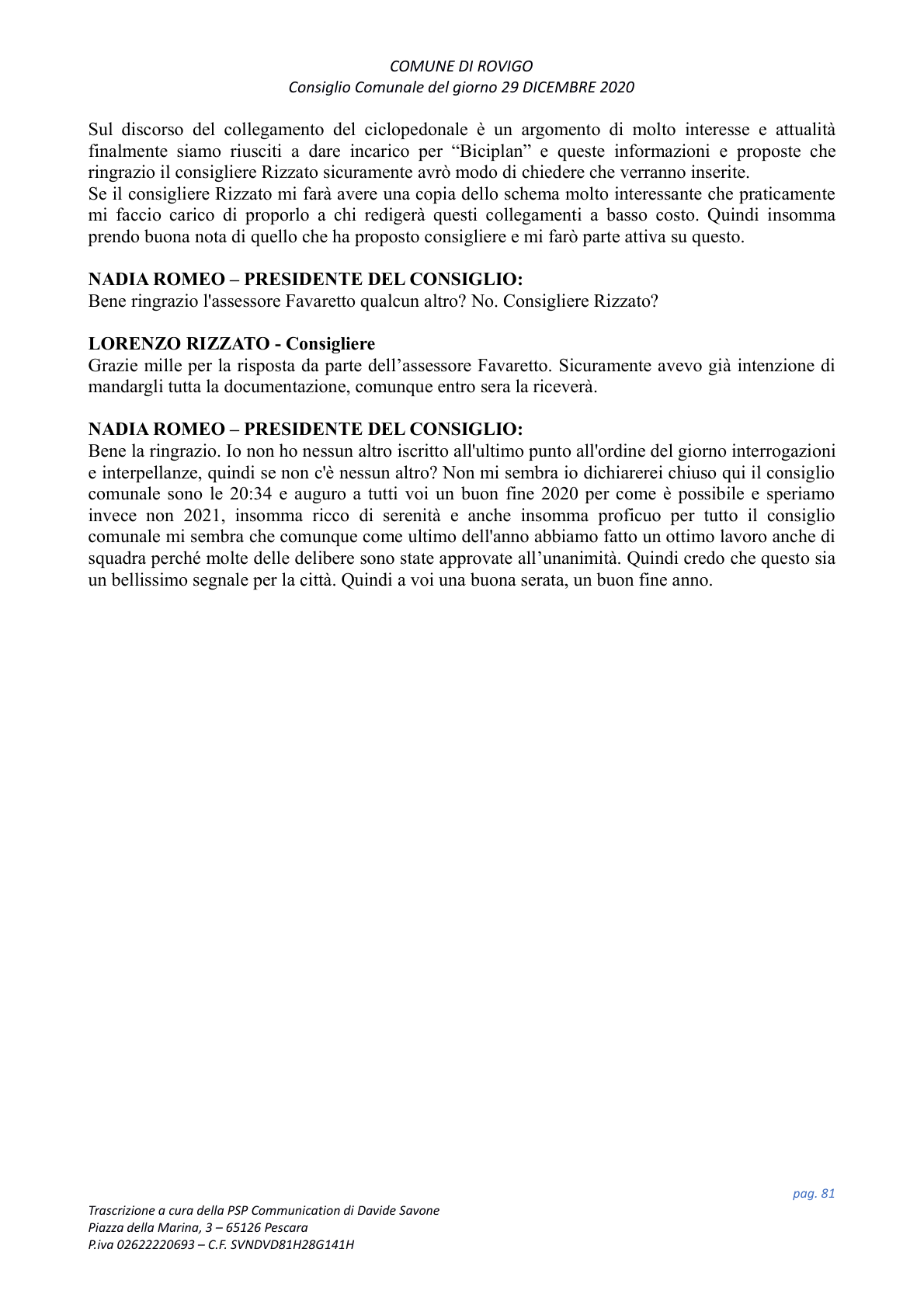Pagina 81 del verbale