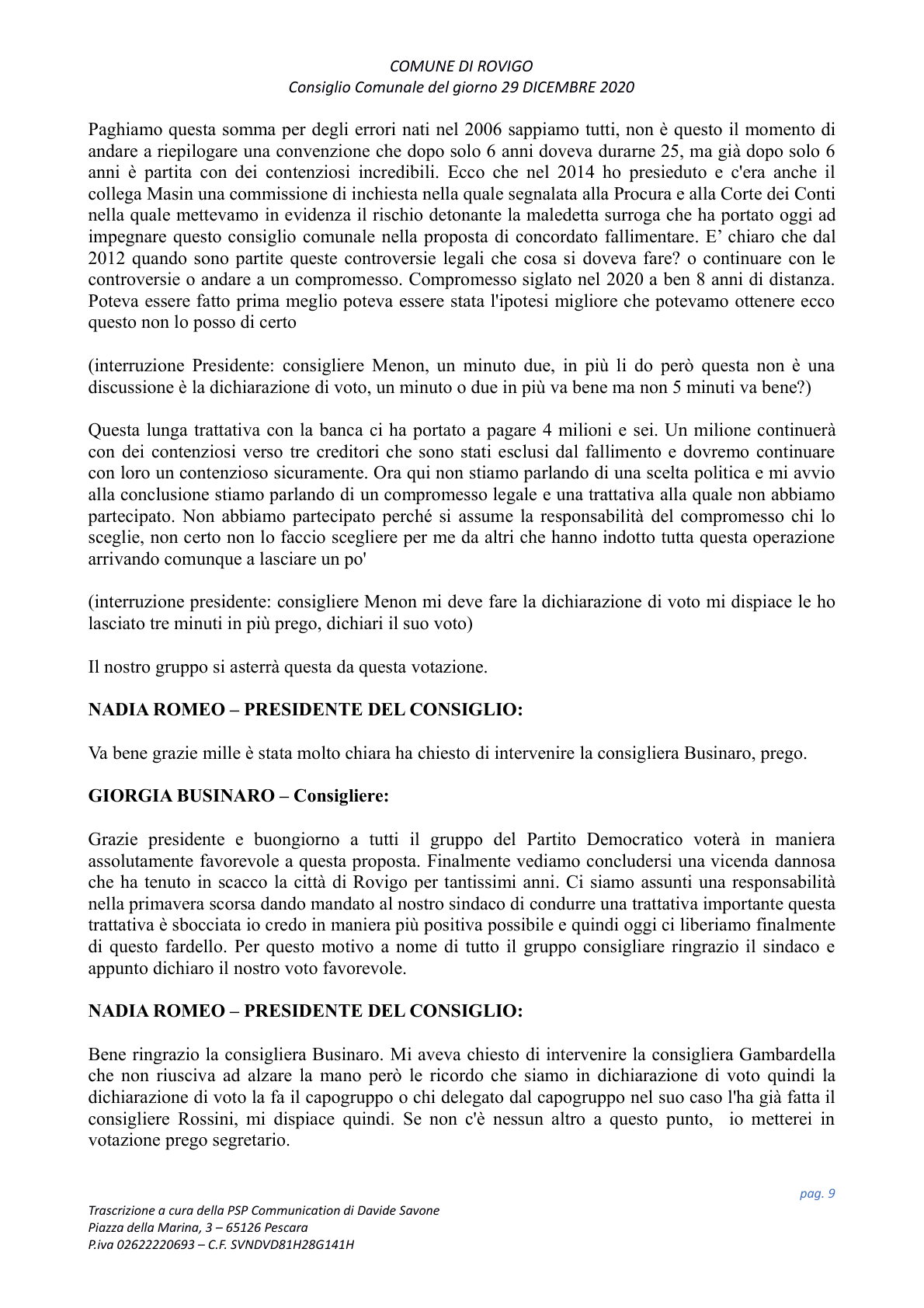 Pagina 9 del verbale