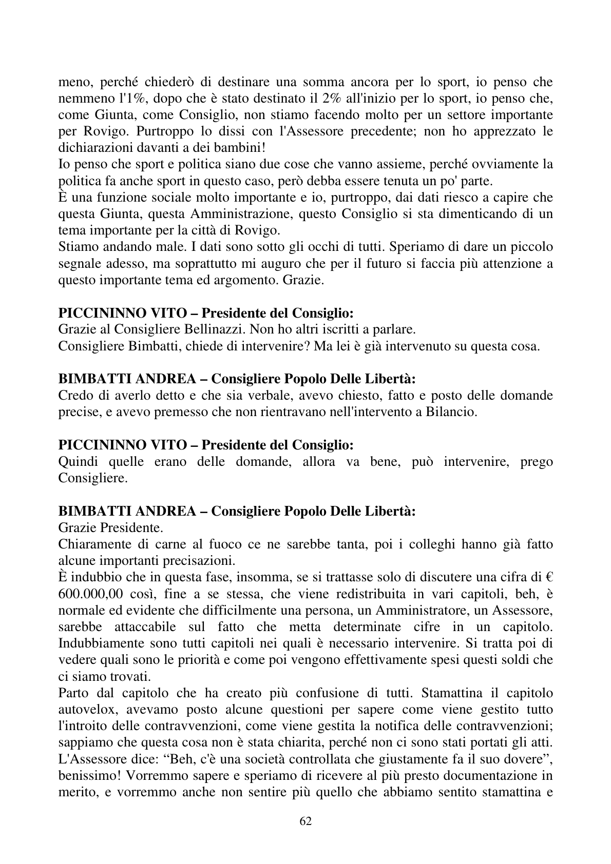 Pagina 62 del verbale