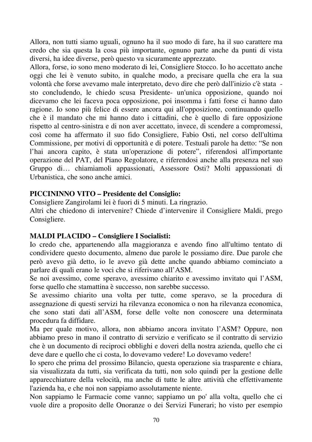 Pagina 70 del verbale