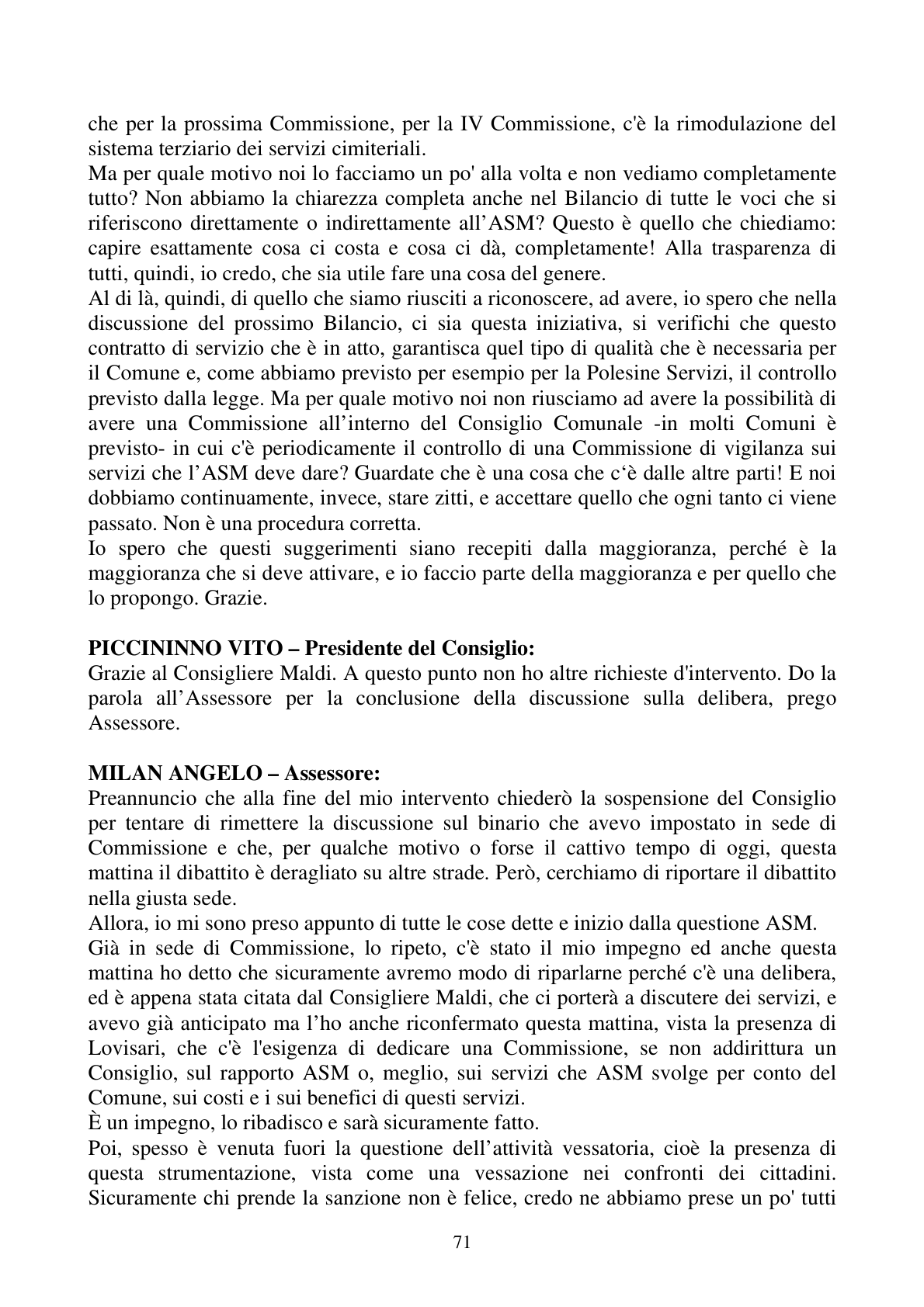 Pagina 71 del verbale
