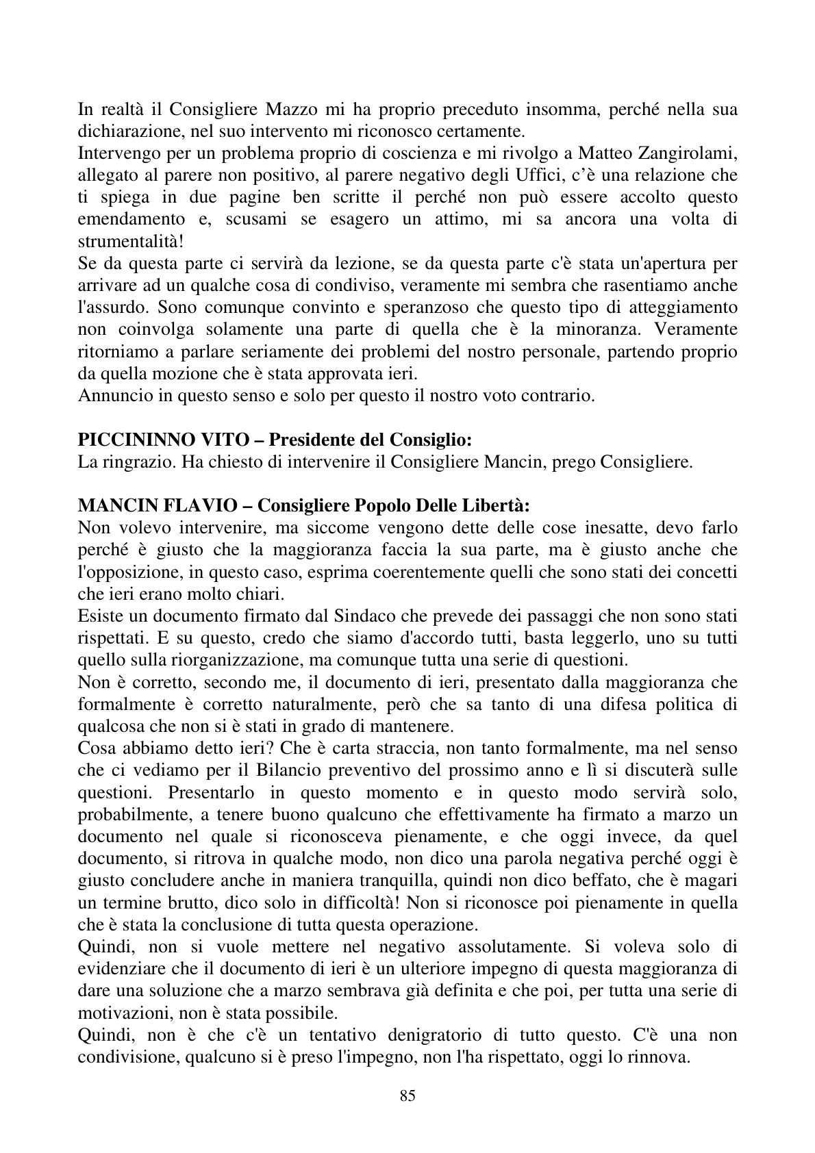 Pagina 85 del verbale