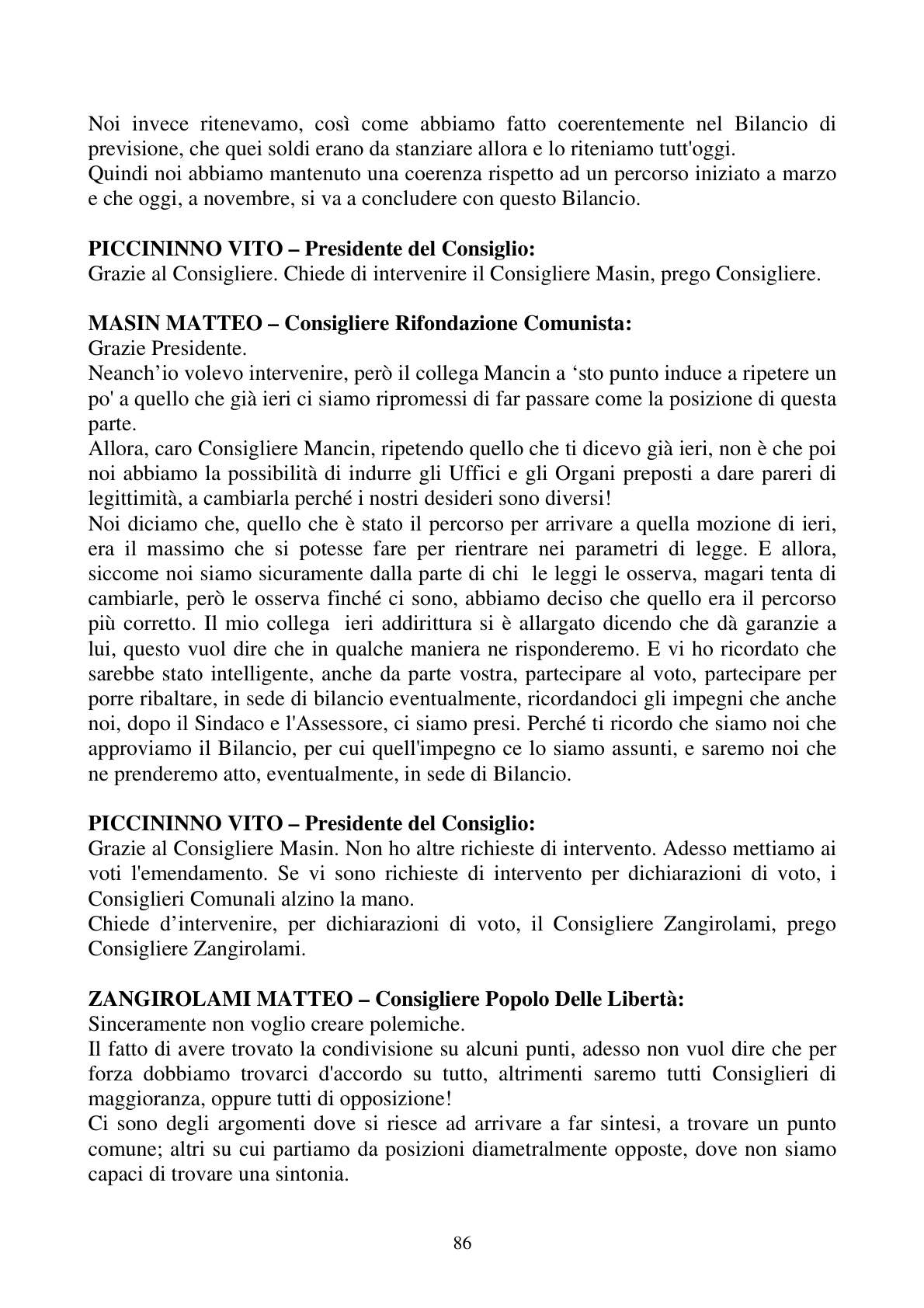 Pagina 86 del verbale