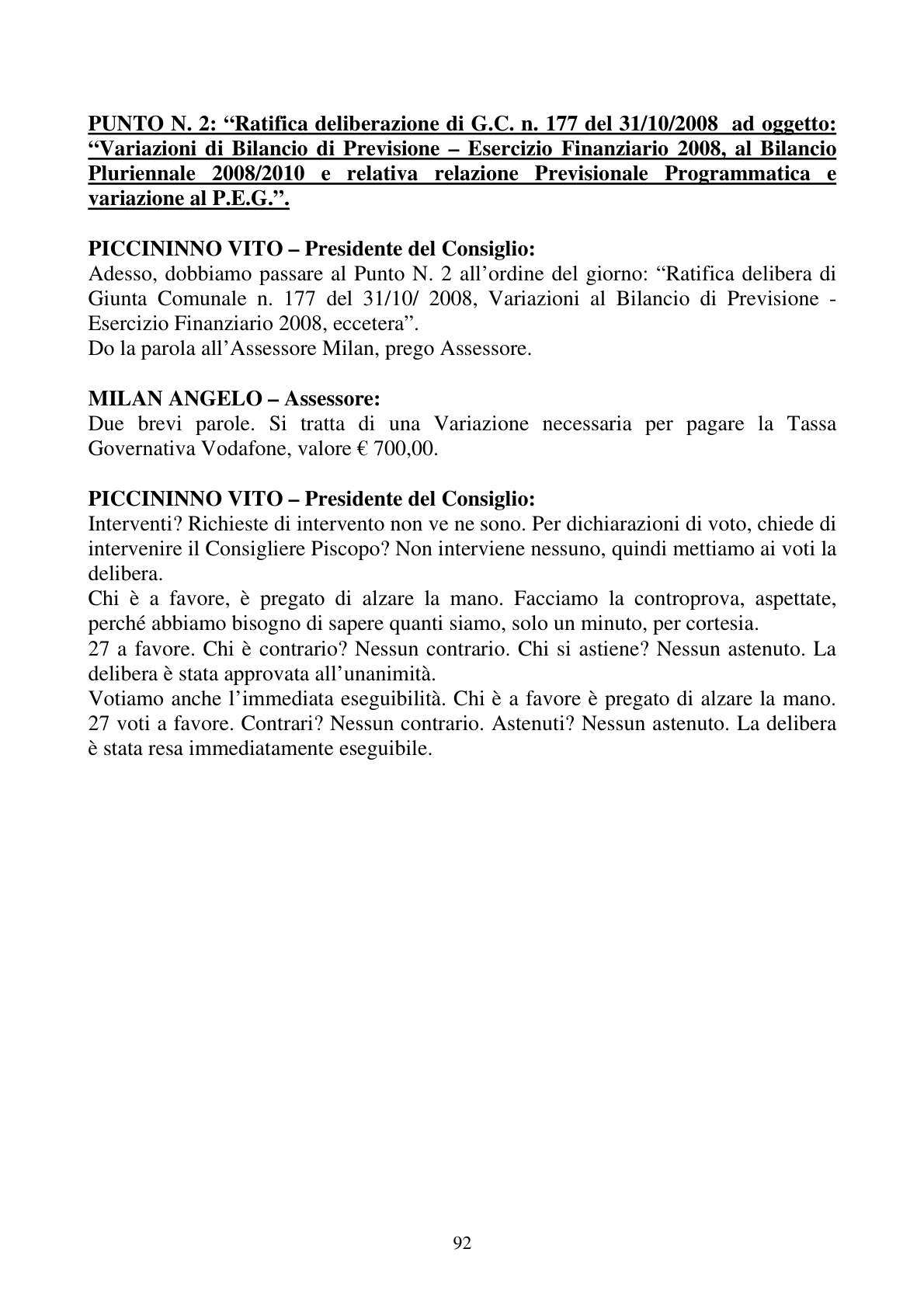 Pagina 92 del verbale